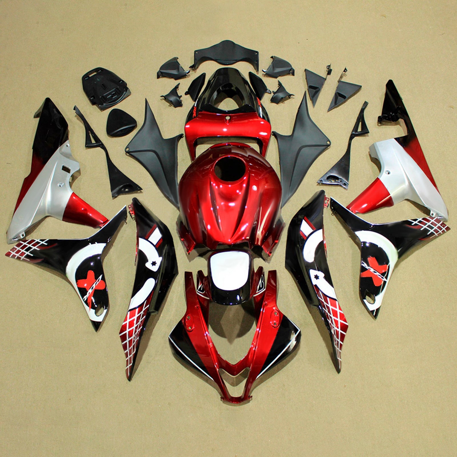 Amotopart 2007-2008 Honda CBR600RR Red Black Fairing Kit