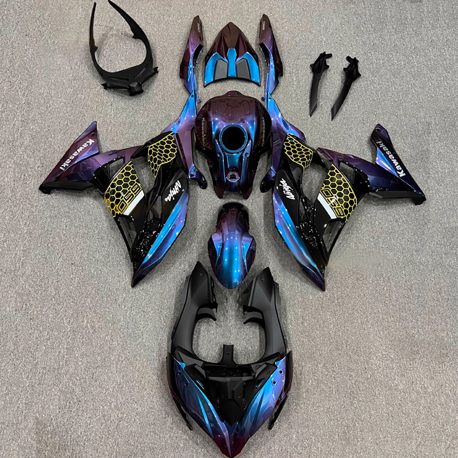 Amotopart 2017-2019 Kawasaki ER6F/Ninja650R Blue Purple Black Chameleon Fairing Kit