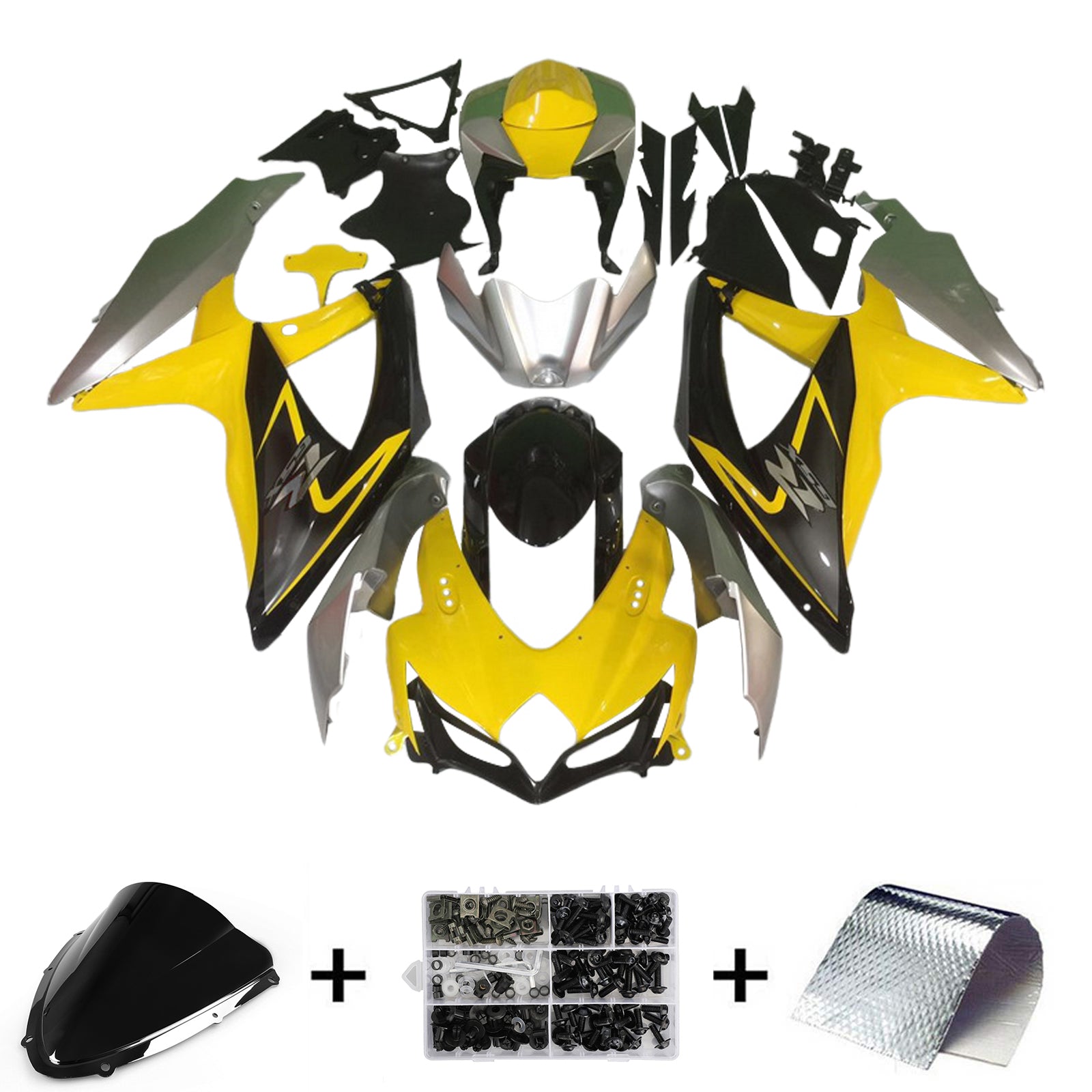 Amotopart 2008-2010 K8 GSXR 600/750 Suzuki Kit de carénage jaune mat et noir