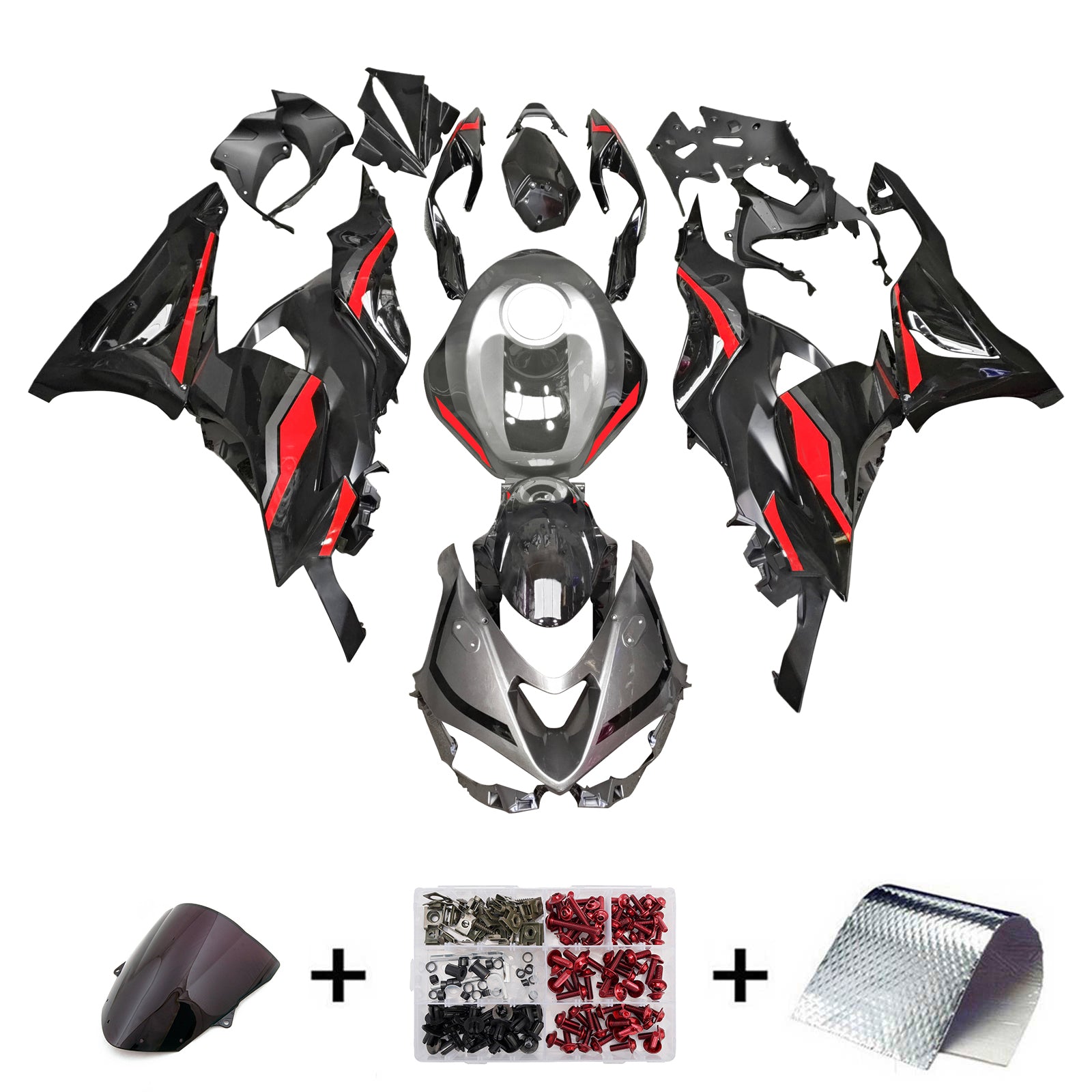 Amotopart 2024-2025 Kawasaki ZX-6R Black Red Fairing Kit