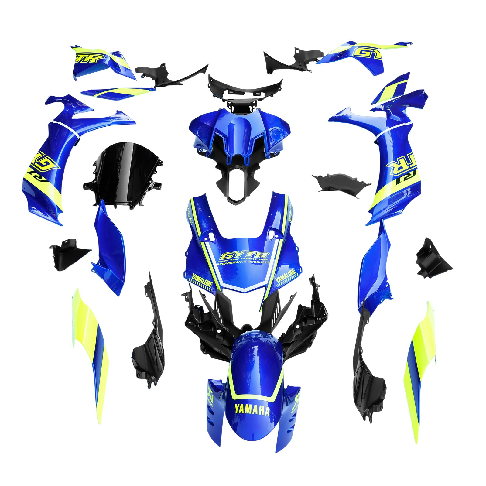 Amotopart 2020-2024 Yamaha YZF R1 Kit de carénage bleu et jaune