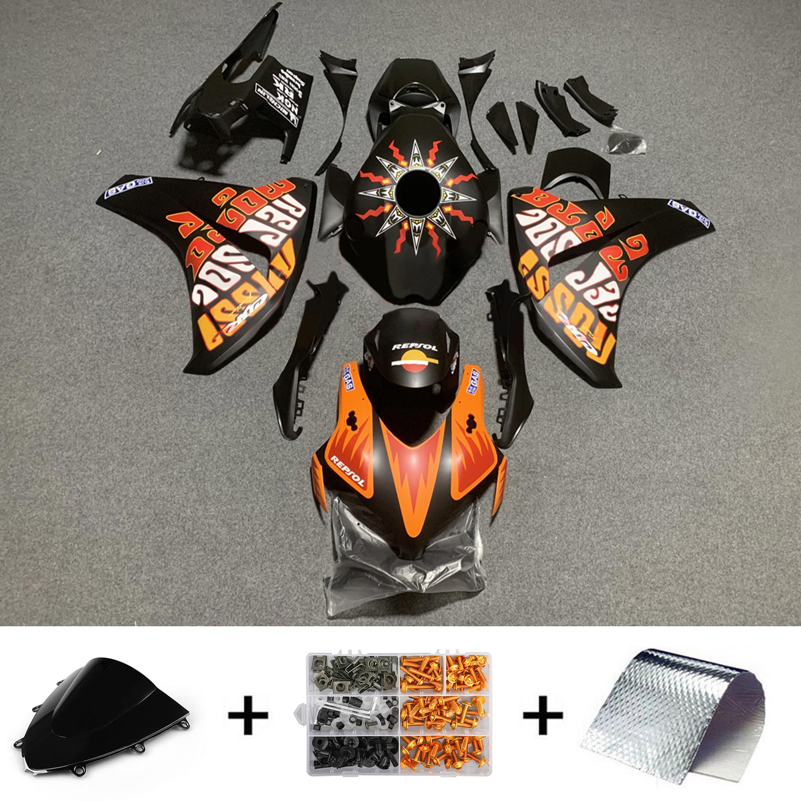 Amotopart 2008-2011 ホンダ CBR1000RR マットカラフルロゴフェアリングキット