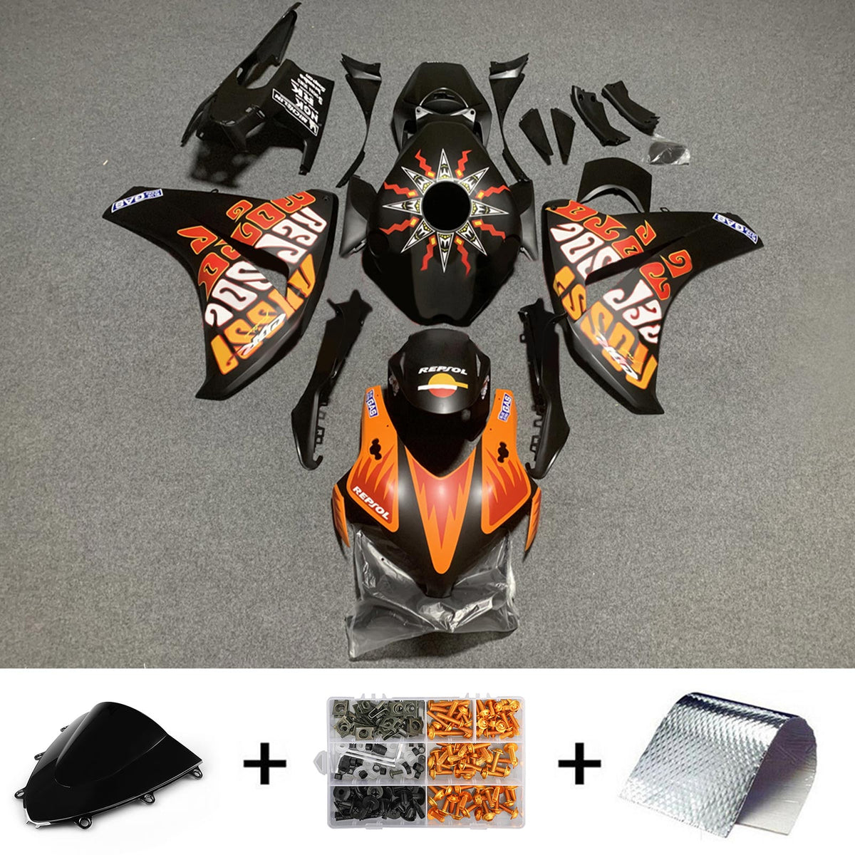 Amotopart 2008-2011 Honda CBR1000RR Kit de carenado con logotipo colorido mate