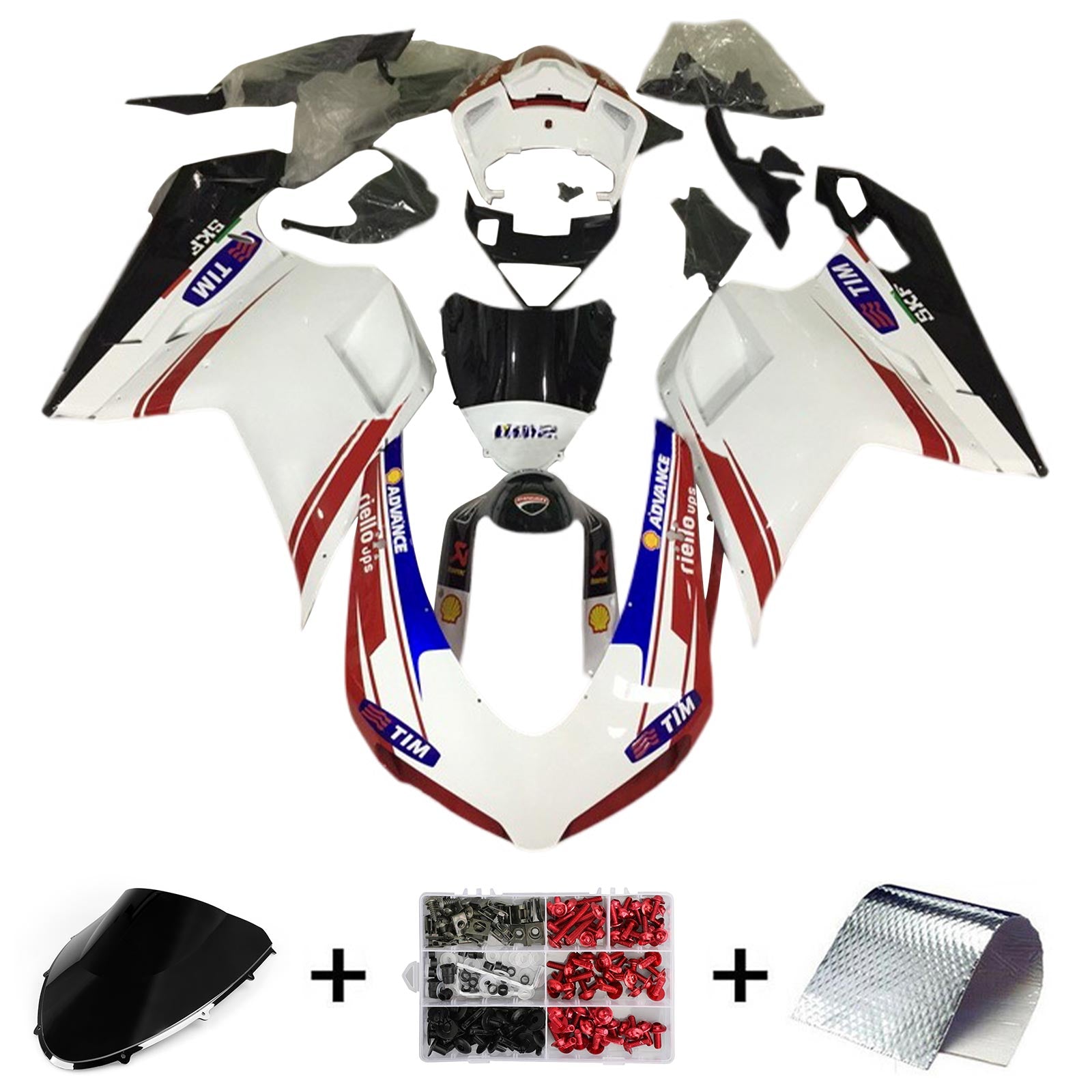 Amotopart Kit de carénage Ducati 1098 1198 848 rouge et blanc Style10 toutes années