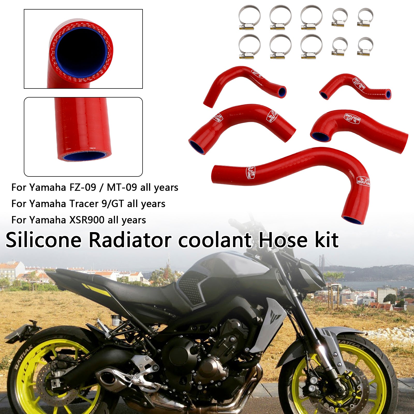 All Years Yamaha MT-09 XSR900 Tracer 9/GT Silicone Radiator coolant Hose