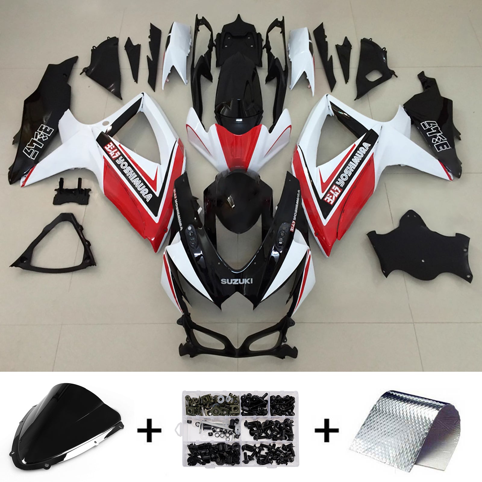 Amotopart 2008-2010 Suzuki GSXR 600/750 Black White Red Fairing Kit