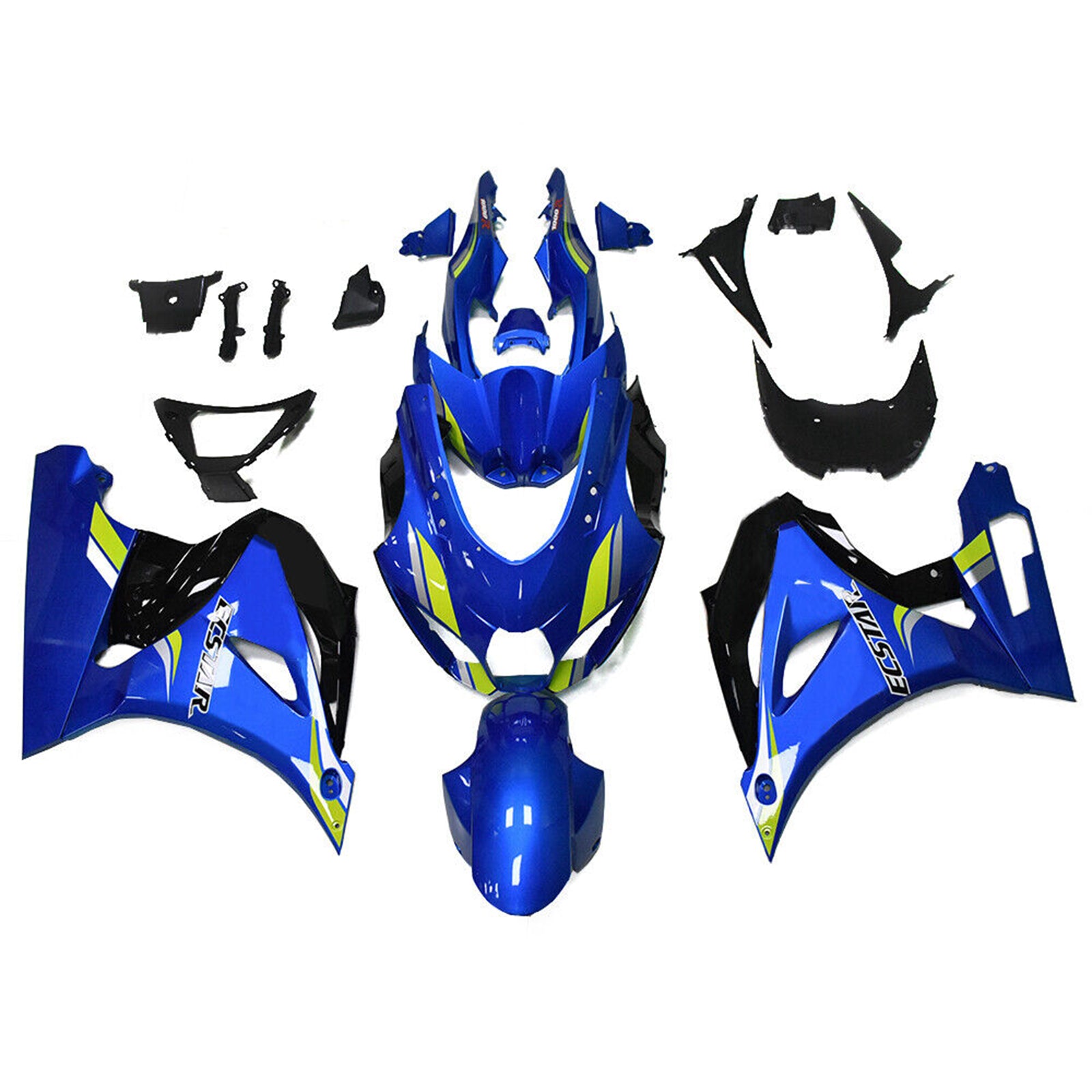 Amotopart 2017-2024 K17 GSXR1000 Suzuki Blau-Gelb-Embleme Verkleidungssatz