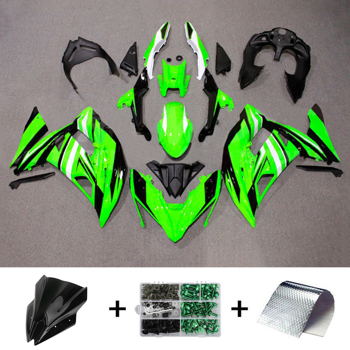 Amotopart 2017-2019 Kawasaki ER6F/Ninja650R Kit de carénage Style3 noir et vert