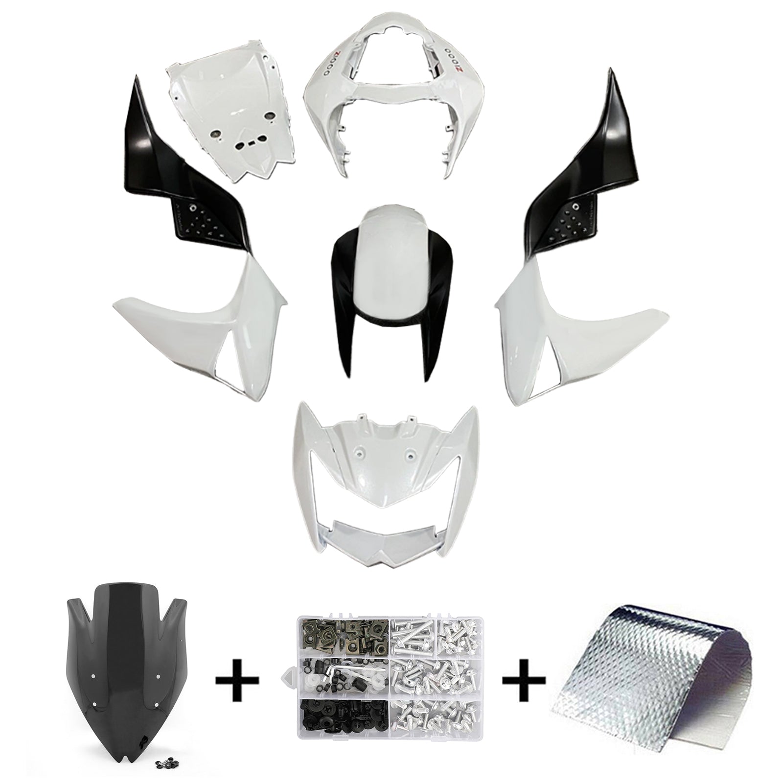 Kit carena Amotopart 2007-2009 Kawasaki Z1000 nero bianco