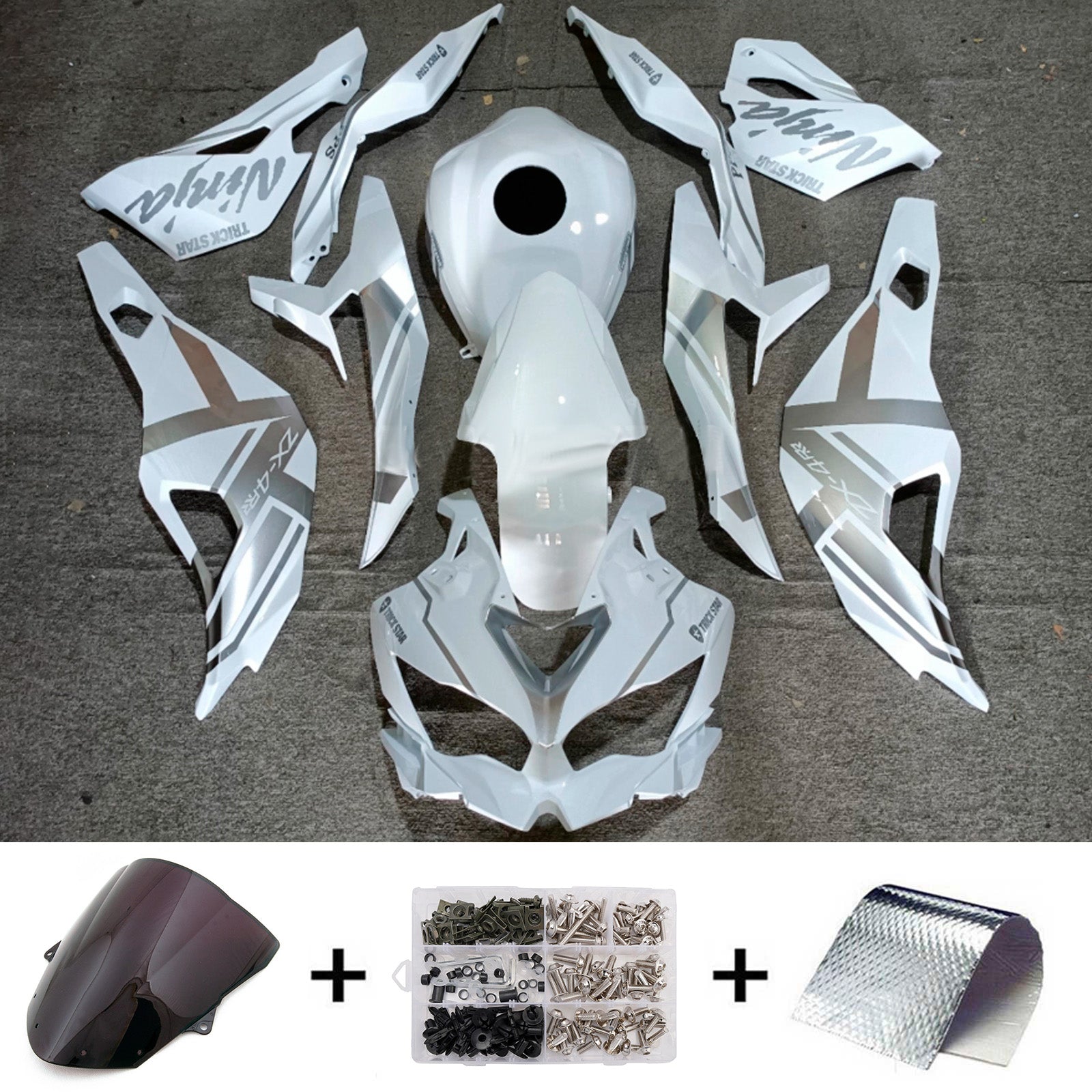 Amotopart 2024-2025 Kawasaki ZX-6R White Gray Fairing Kit