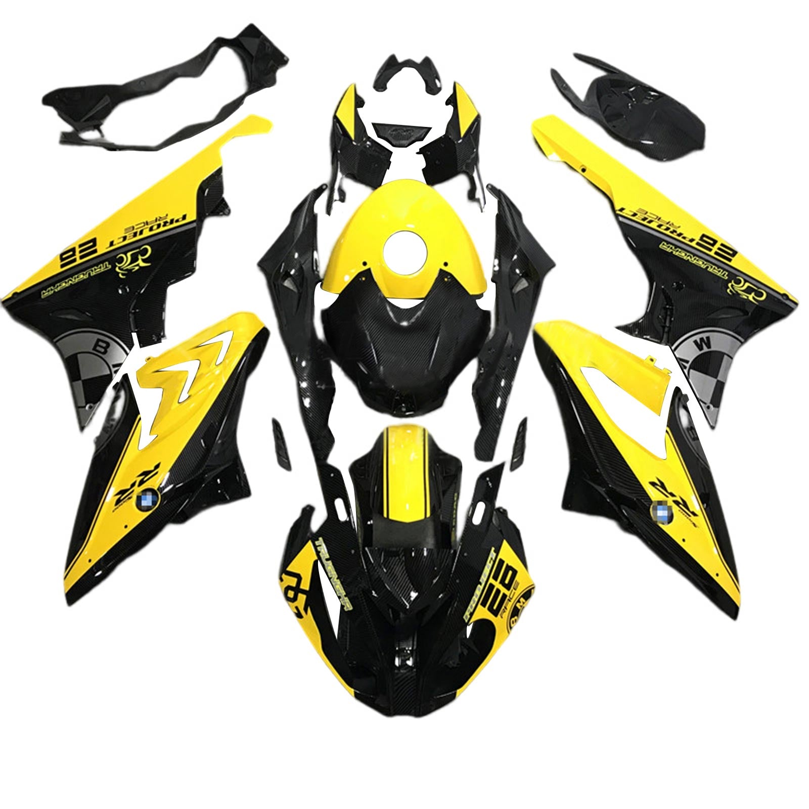 Amotopart BMW S1000RR 2017-2018 Kit de carénage jaune et noir