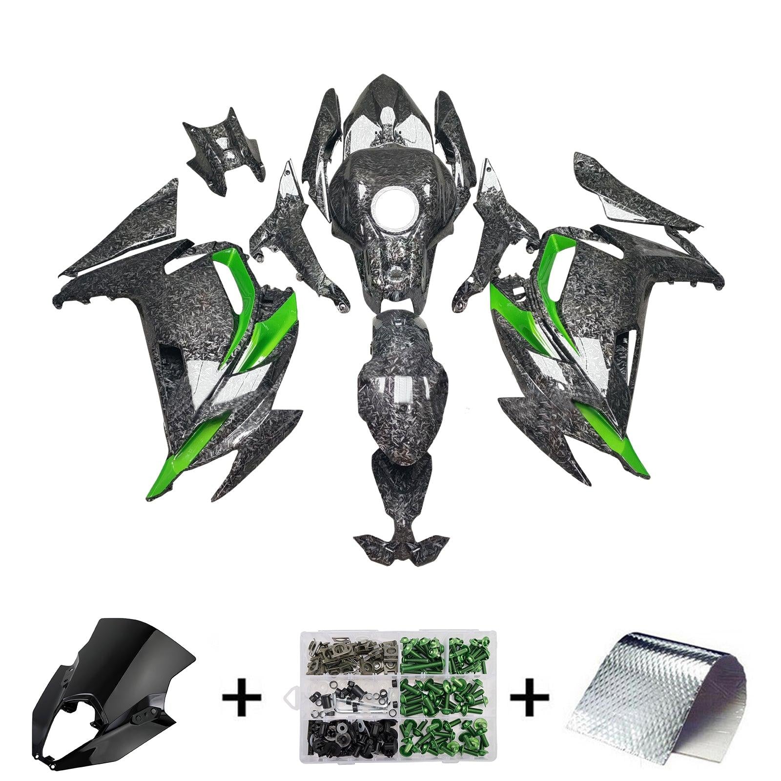 Amotopart 2020-2025 Kawasaki ER6F Ninja650 Forged Carbon Fiber Pattern Green Fairing Kit
