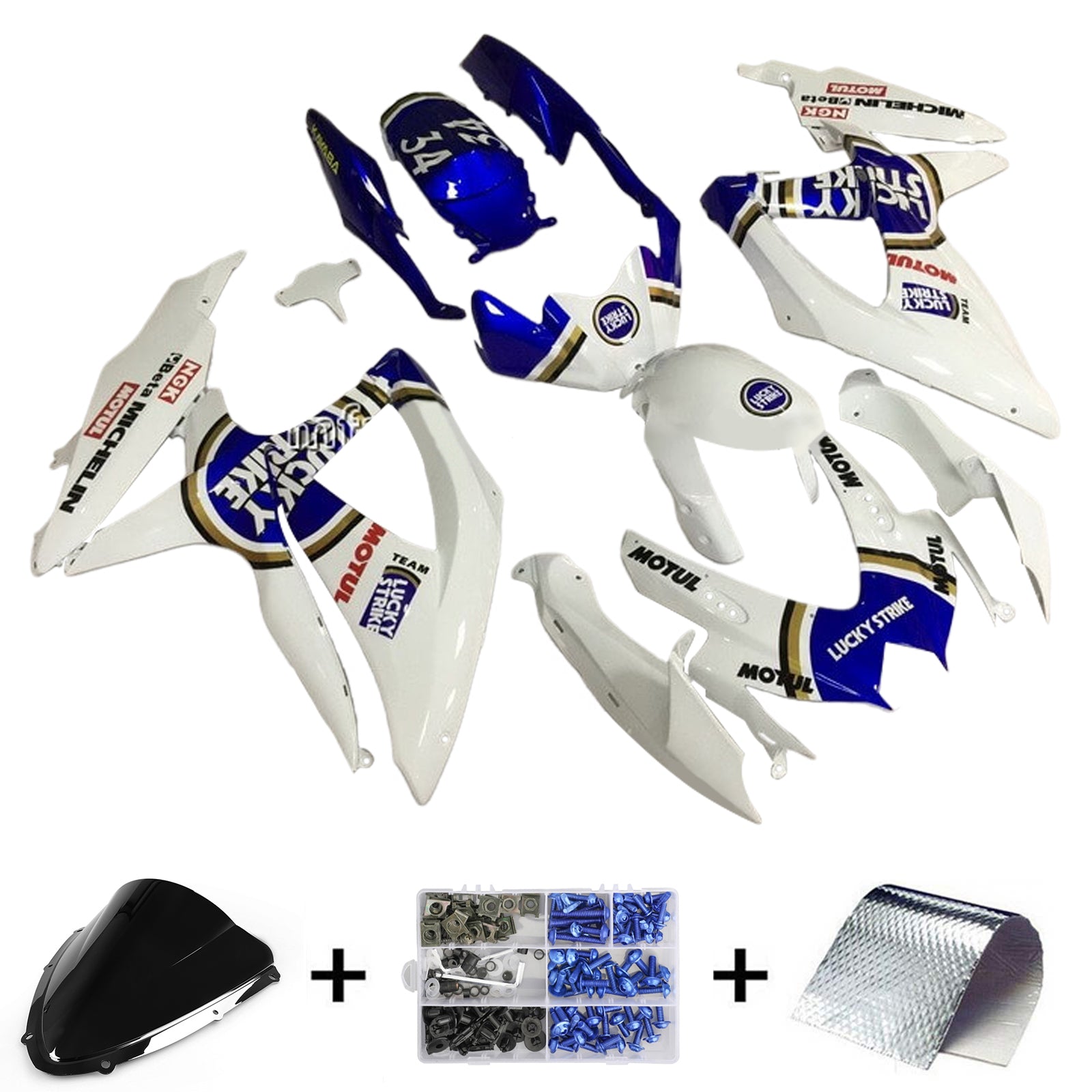 Amotopart 2008-2010 K8 GSXR 600/750 Suzuki Blue&White Style2 Fairing Kit