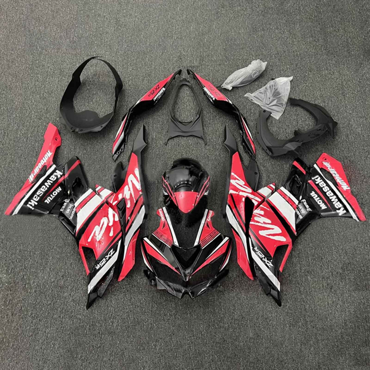 Amotopart 2019-2024 Ninja ZX-25R ZX-4R ZX-4RR Kawasaki Kit de carenado blanco y rojo