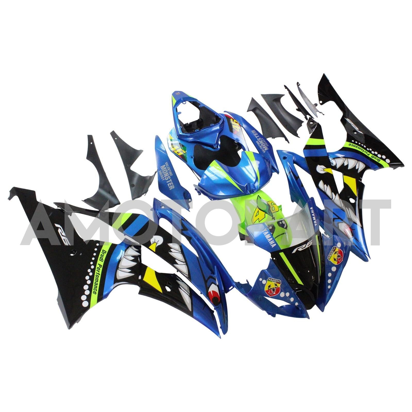 Amotopart 2008-2016 YZF 600 R6 Yamaha Blau&Green Monster Verkleidungskit