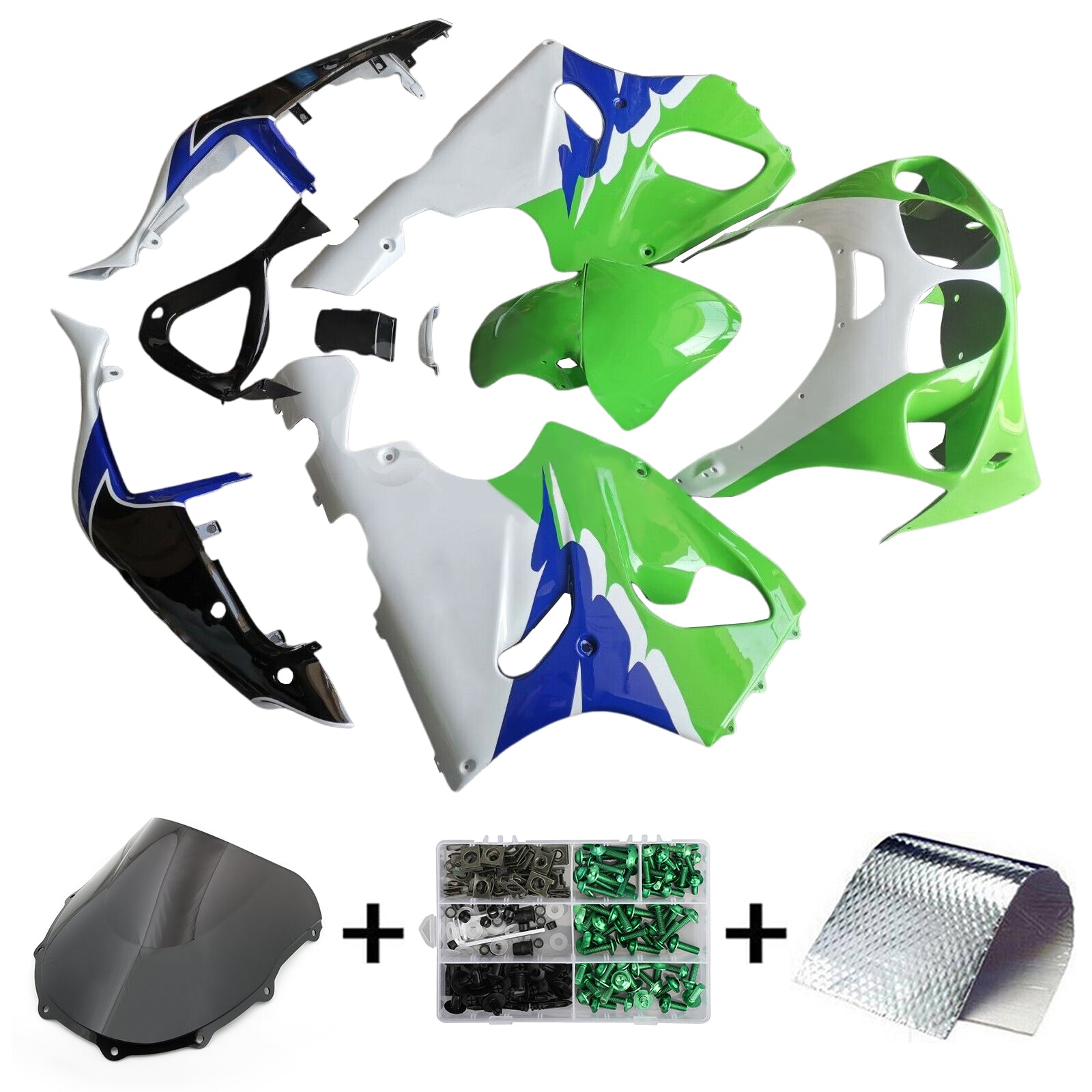 Amotopart 1996-2003 Kawasaki ZX7R Kit de carenado negro blanco azul verde