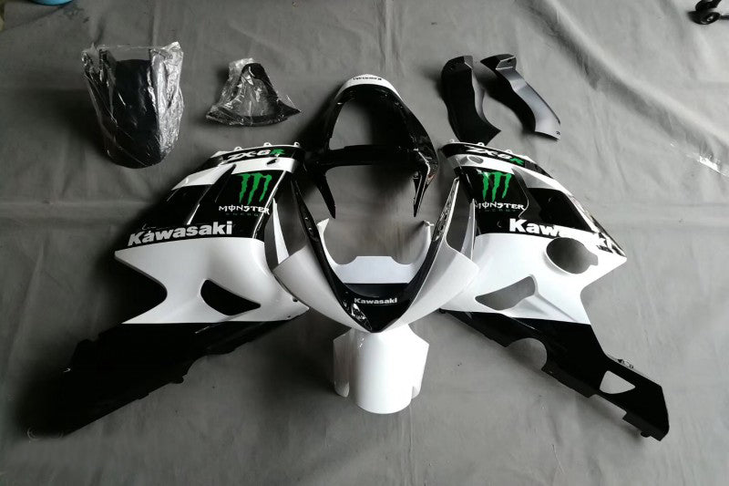 Amotopart Kawasaki 2009-2012 ZX6R 636 Kit de carénage noir et blanc