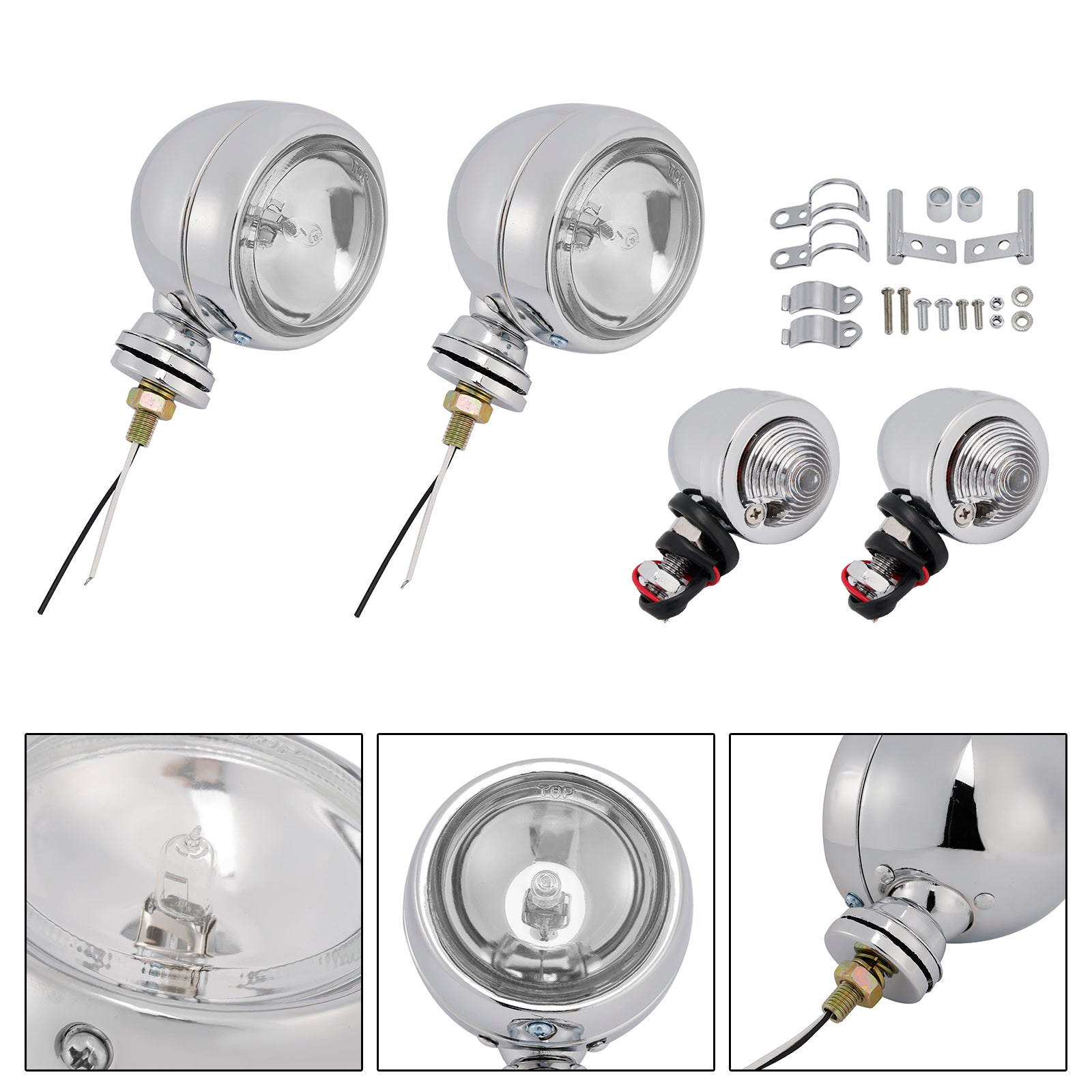 Racer Bobber Chopper Motorcycle Beam Headlight Fog Lamp Custom Chrome #D19