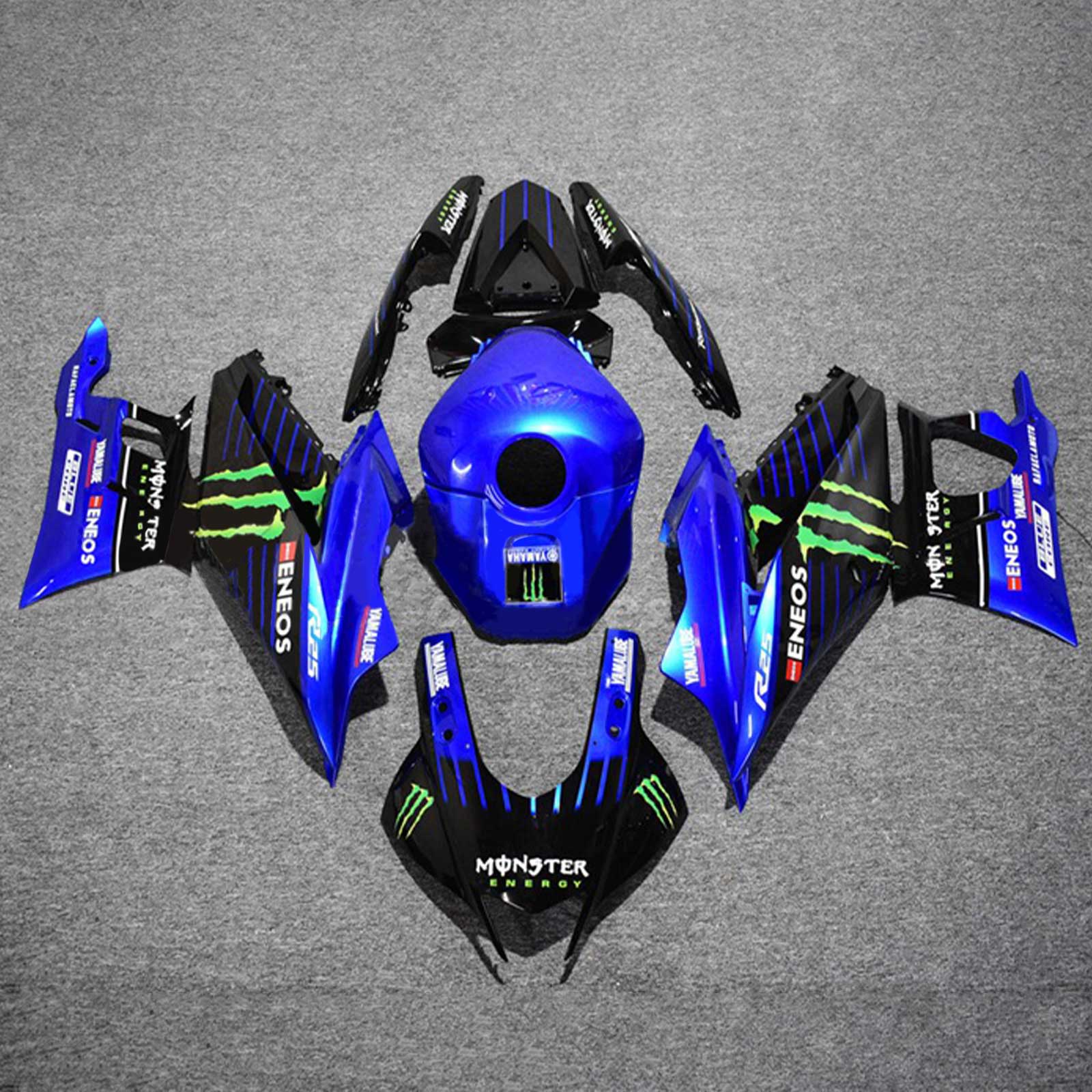 Amotopart 2022-2024 Yamaha YZF-R3 R25 Bleu Monster Style6 Kit de carénage