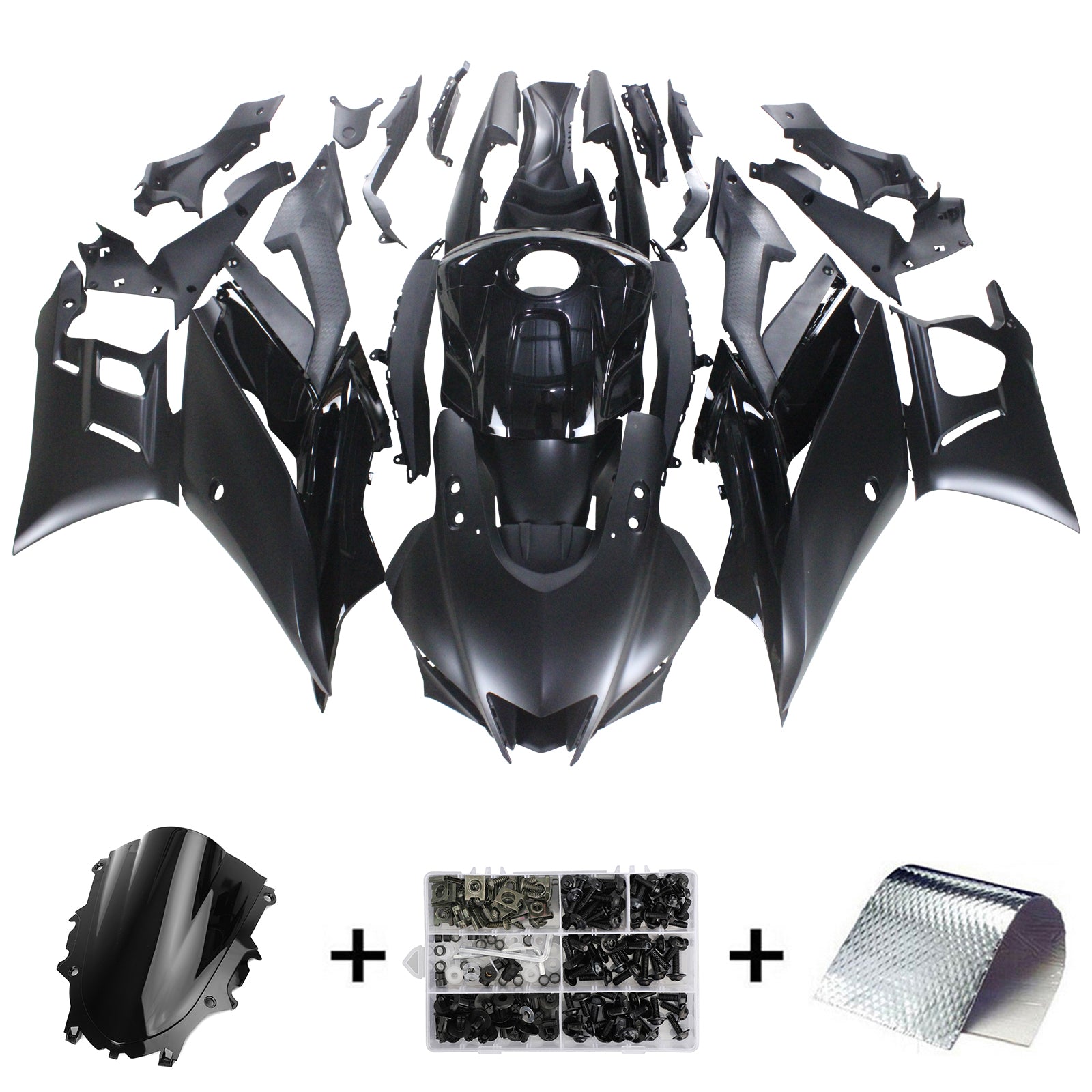 Amotopart 2022-2023 Yamaha YZF-R3 R25 Kit de carenado negro mate