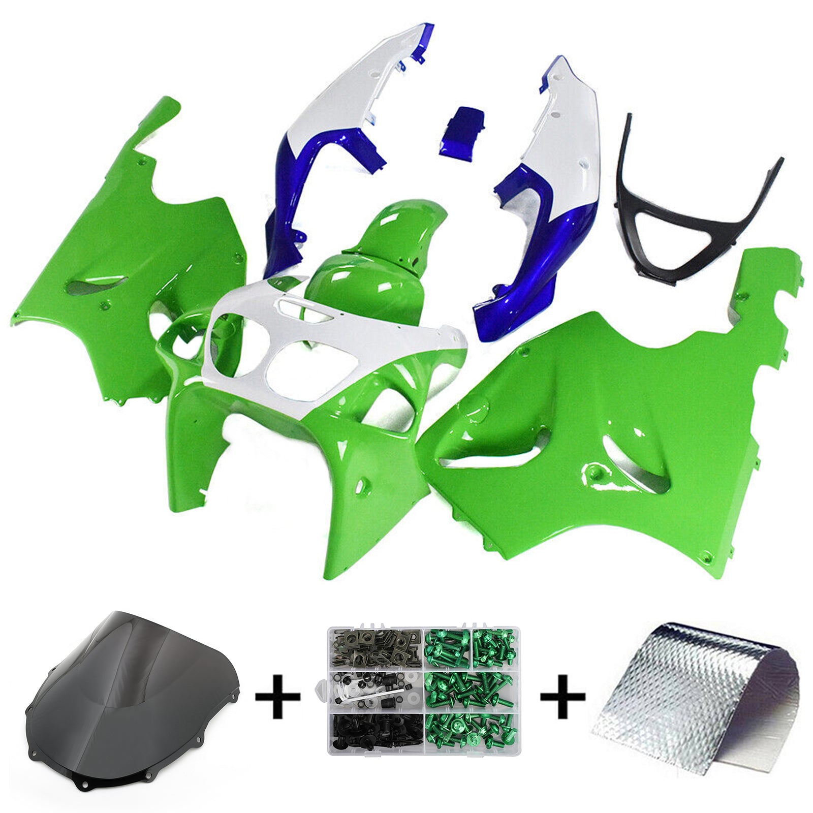 Amotopart 1996-2003 Kawasaki ZX7R Kit de carenado blanco azul claro verde