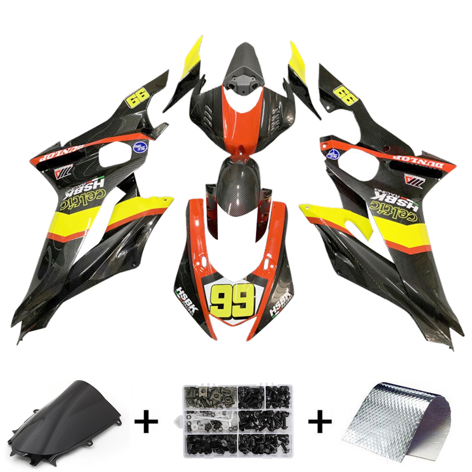 Amotopart 2017-2023 Yamaha YZF R6 Verkleidungssatz, Schwarz, Orange, Gelb