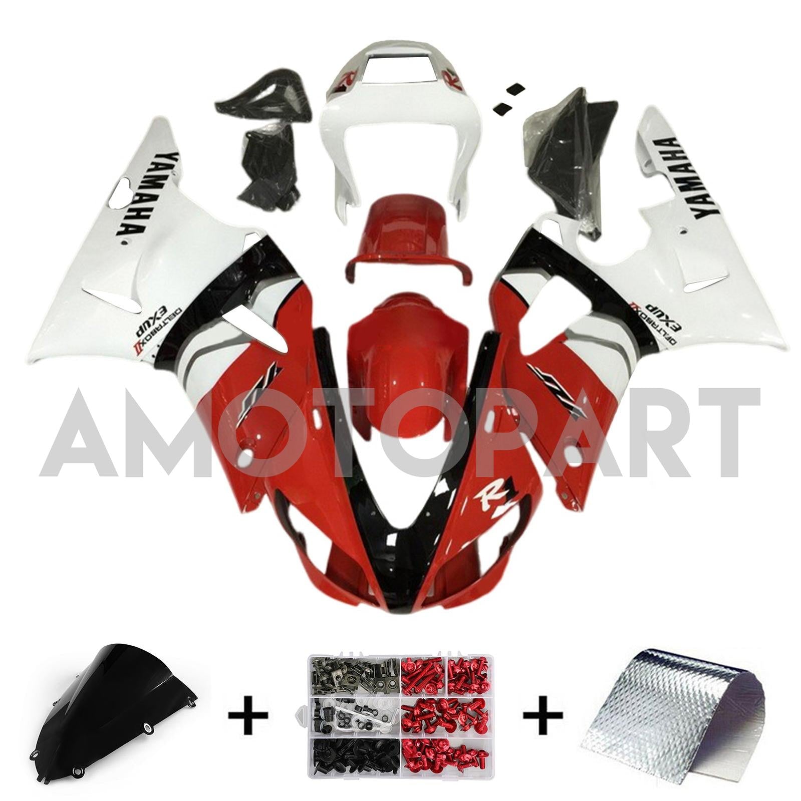 Amotopart 1998-1999 Yamaha YZF 1000 R1 Black Red White Fairing Kit