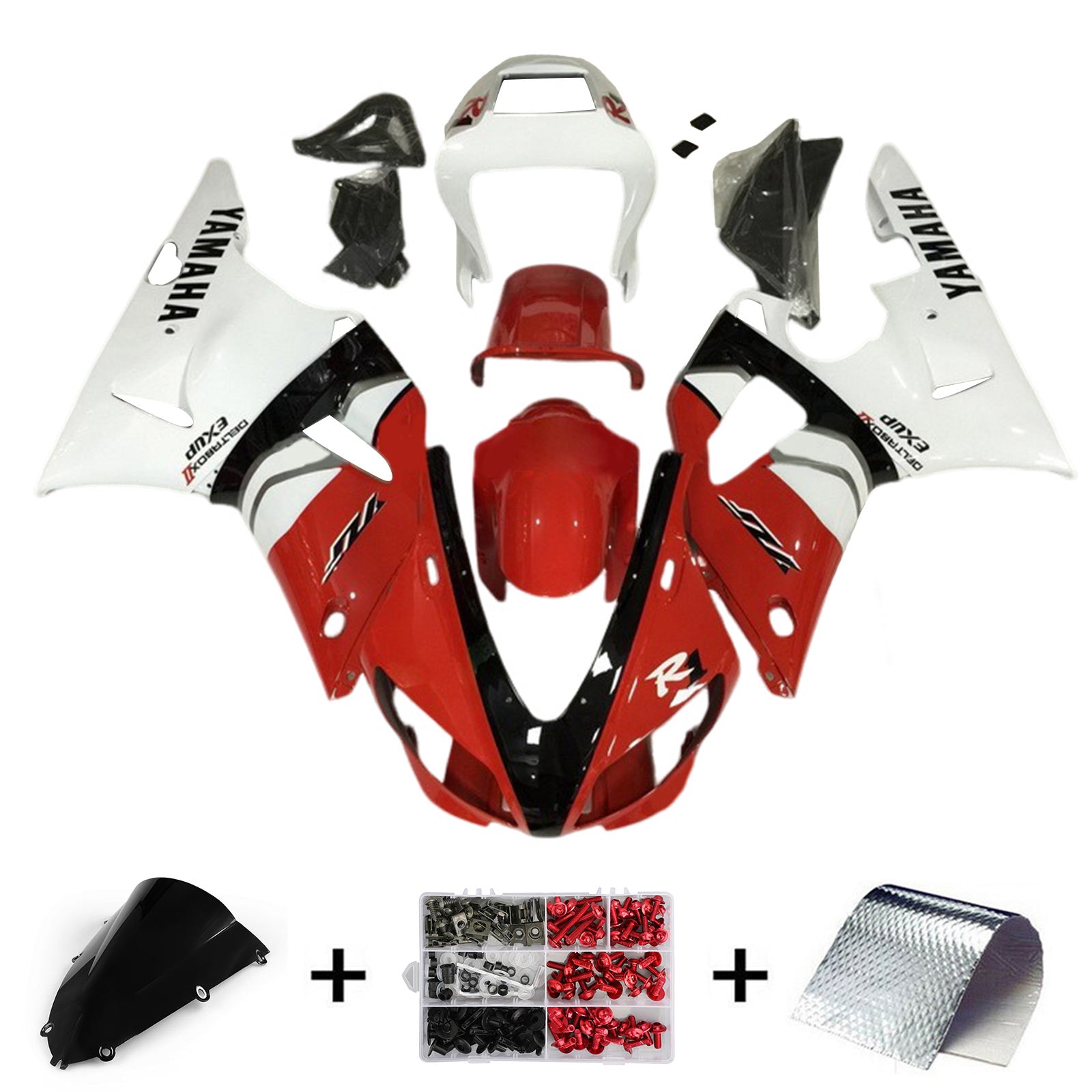 Amotopart 1998-1999 Yamaha YZF 1000 R1 Black Red White Fairing Kit