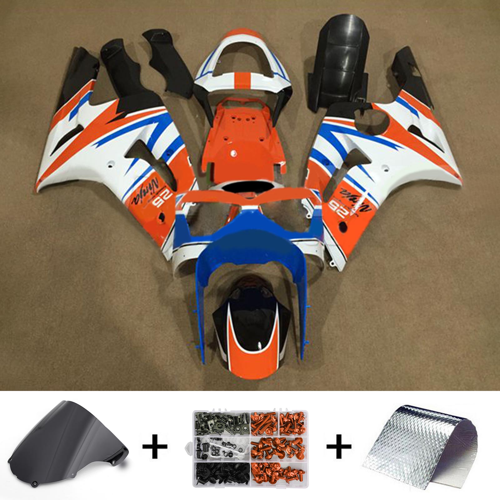 Amotopart 2003-2004 ZX6R 636 Kawasaki Kit de carenado naranja y azul