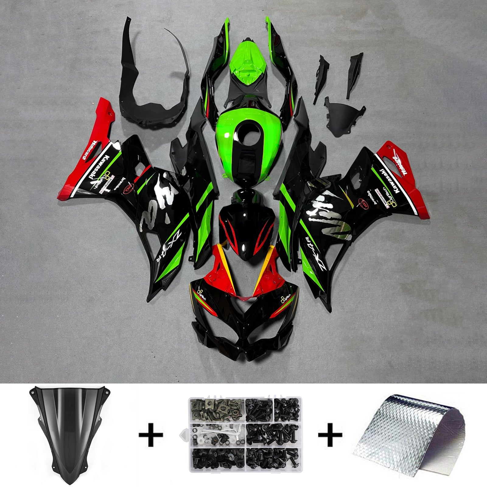 Amotopart 2019-2022 Kawasaki ZX-25R 2023-2024 ZX-4R / ZX-4RR Black Green Fairing Kit