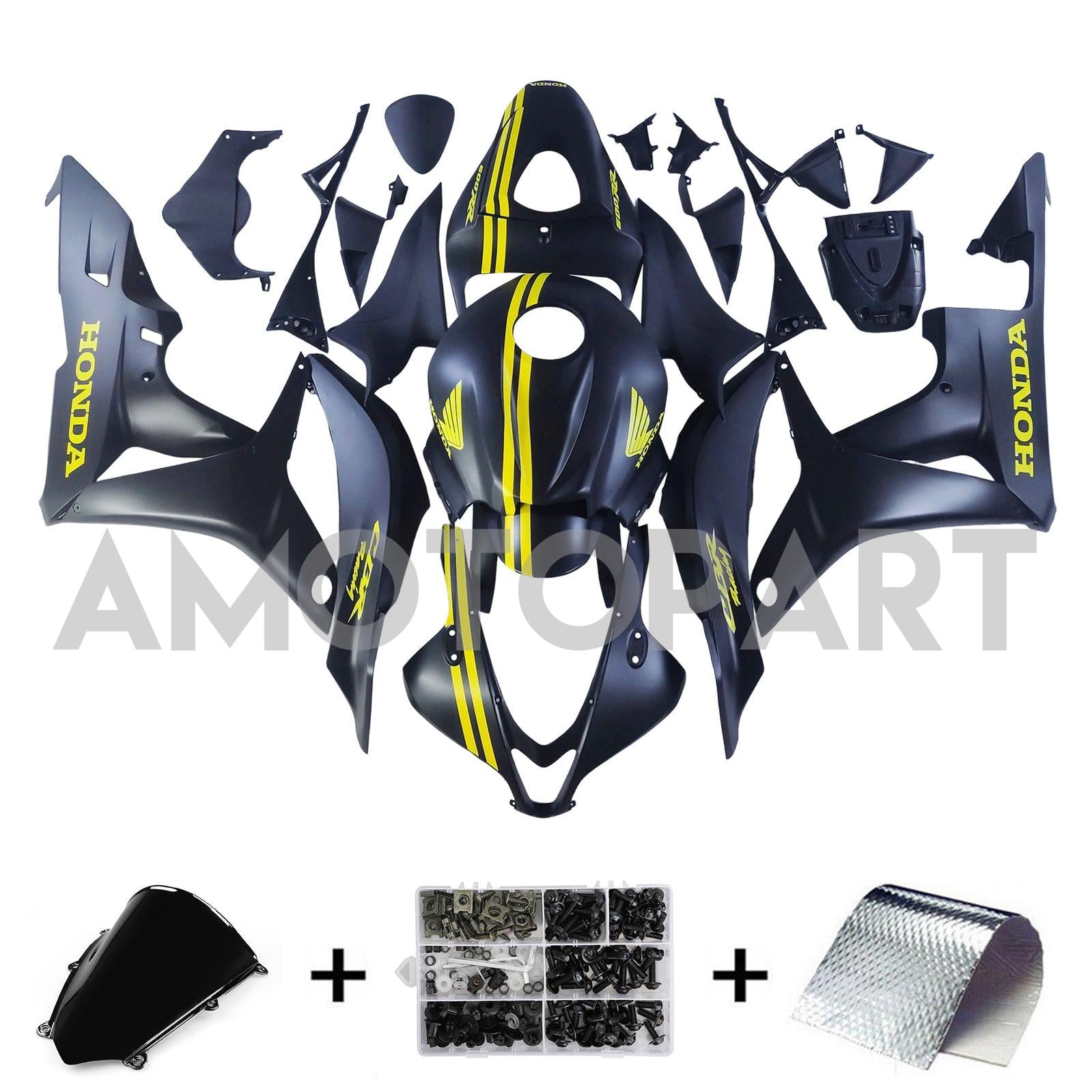 Amotopart 2007–2008 Honda CBR600RR Schwarz Gelb Verkleidungsset