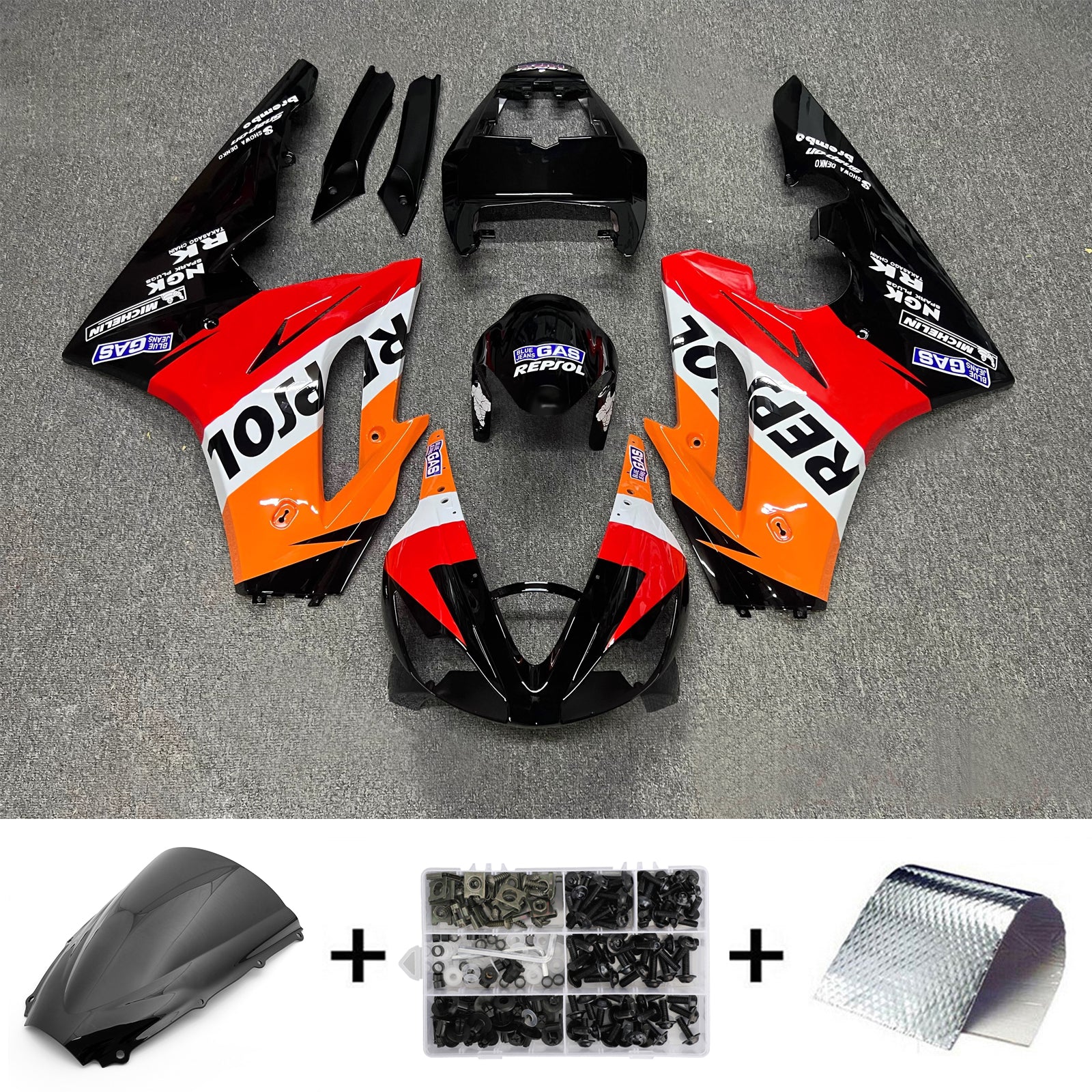 Amotopart 2006-2008 Triumph Daytona 675 Glossy Black Red Orange Fairing Kit