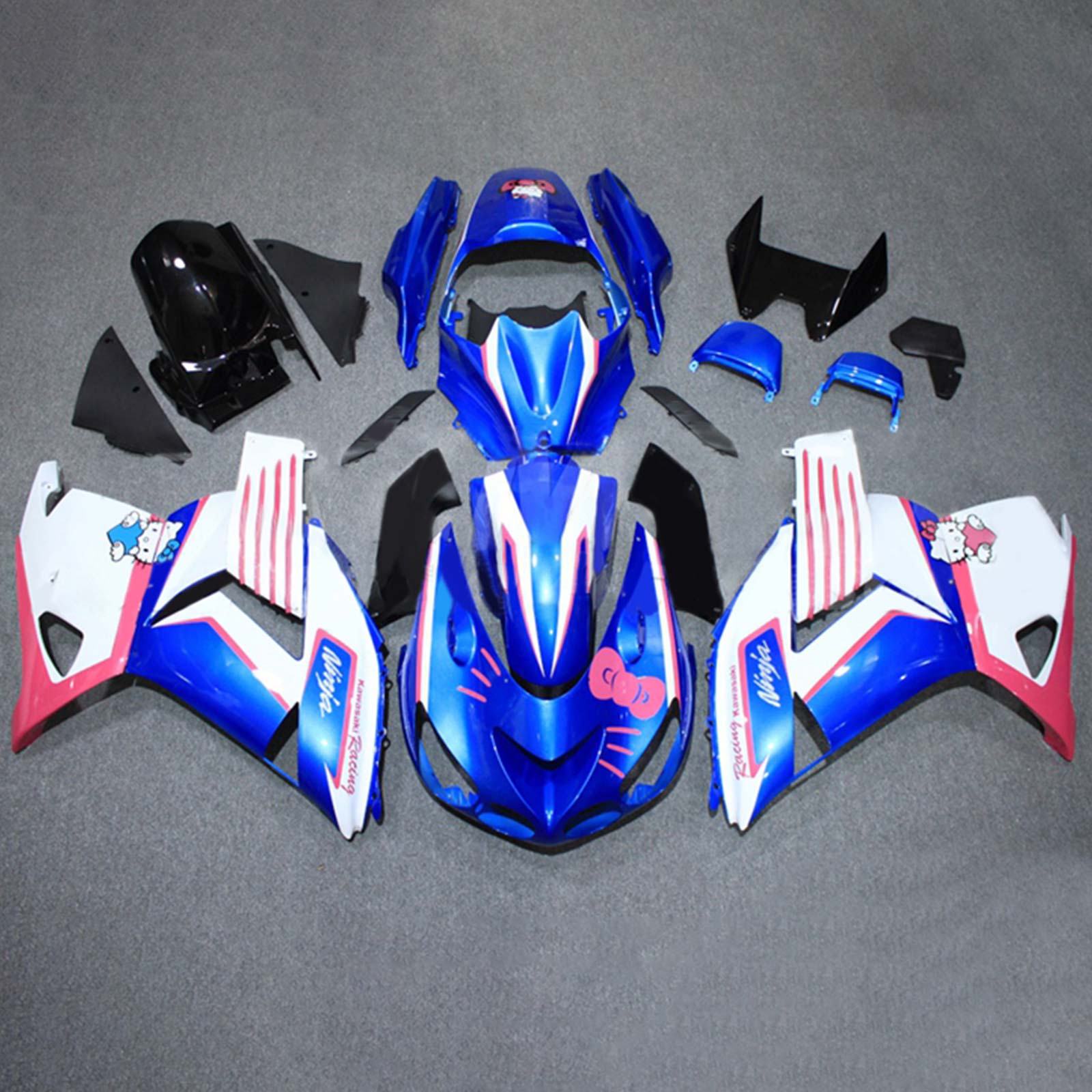 Amotopart 2006-2011 Kawasaki ZX14R Kit de carénage bleu et rose