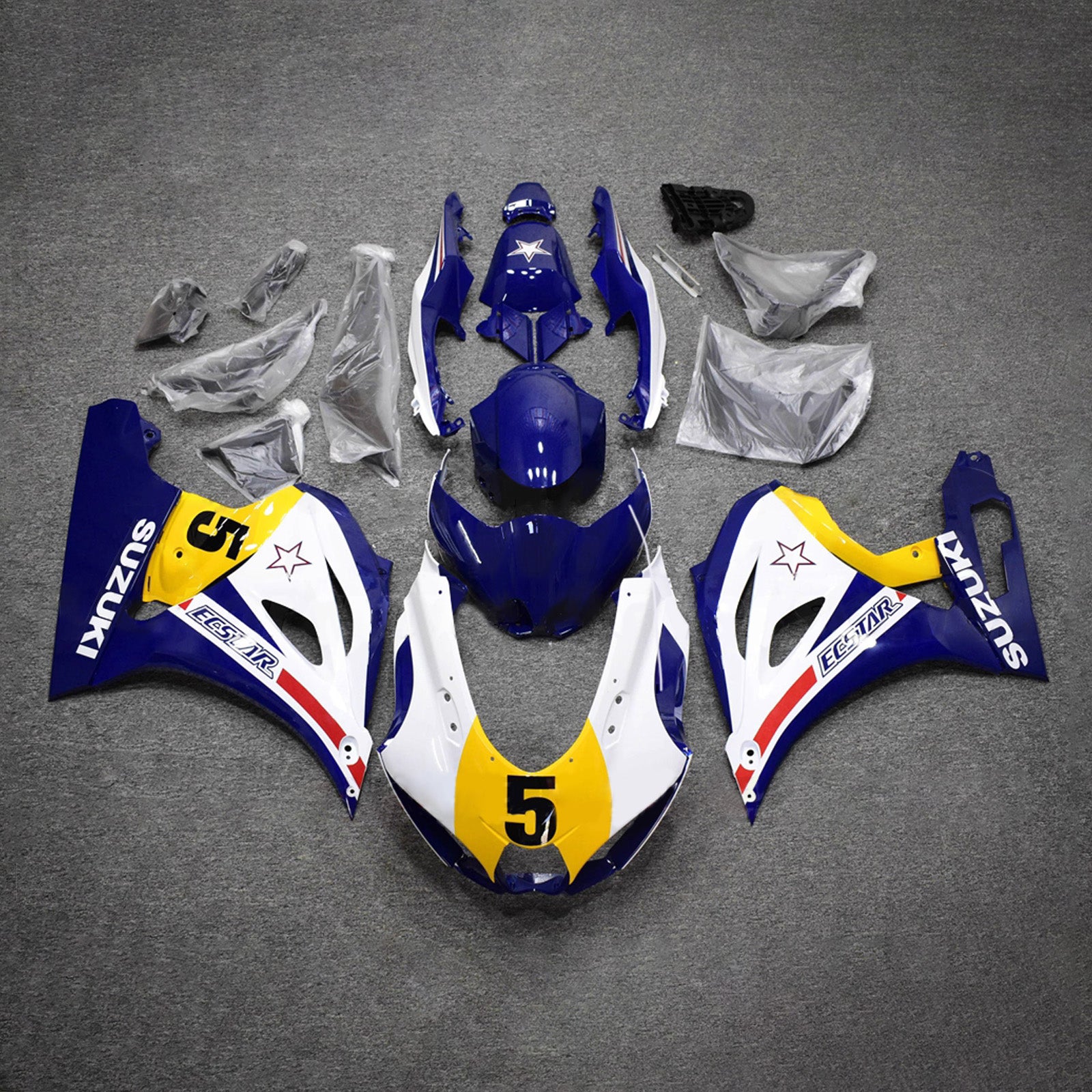 Zestaw owiewek Amotopart 2017-2025 Suzuki GSXR1000 niebiesko-biało-żółty