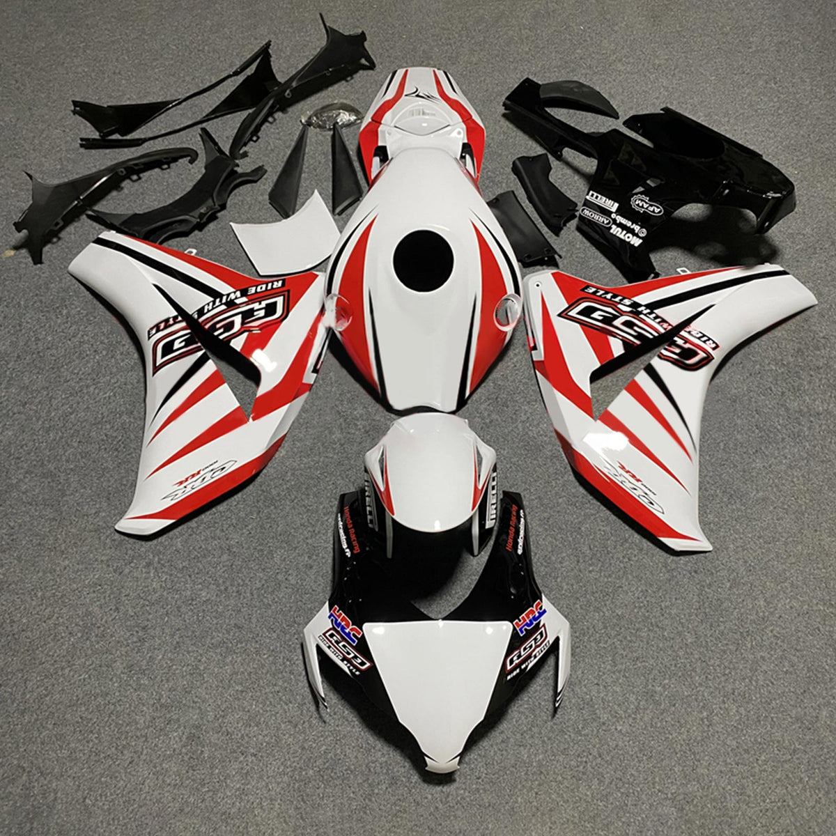 Amotopart 2008-2011 ホンダ CBR1000RR ホワイト&レッドストライプ ロゴ付き Style3 フェアリングキット