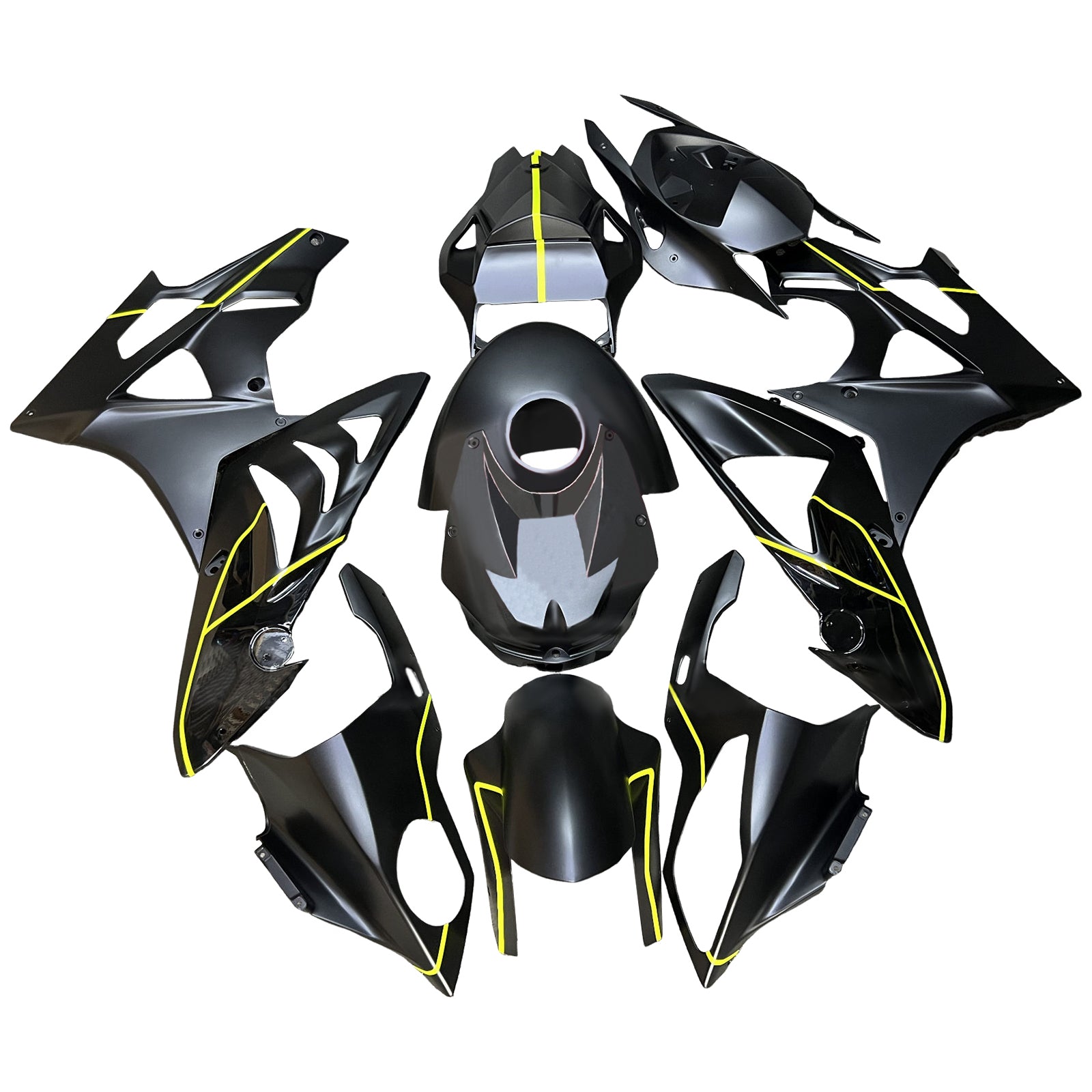 Amotopart 2009-2014 BMW S1000RR Matte Black Yellow Lines Fairing Kit
