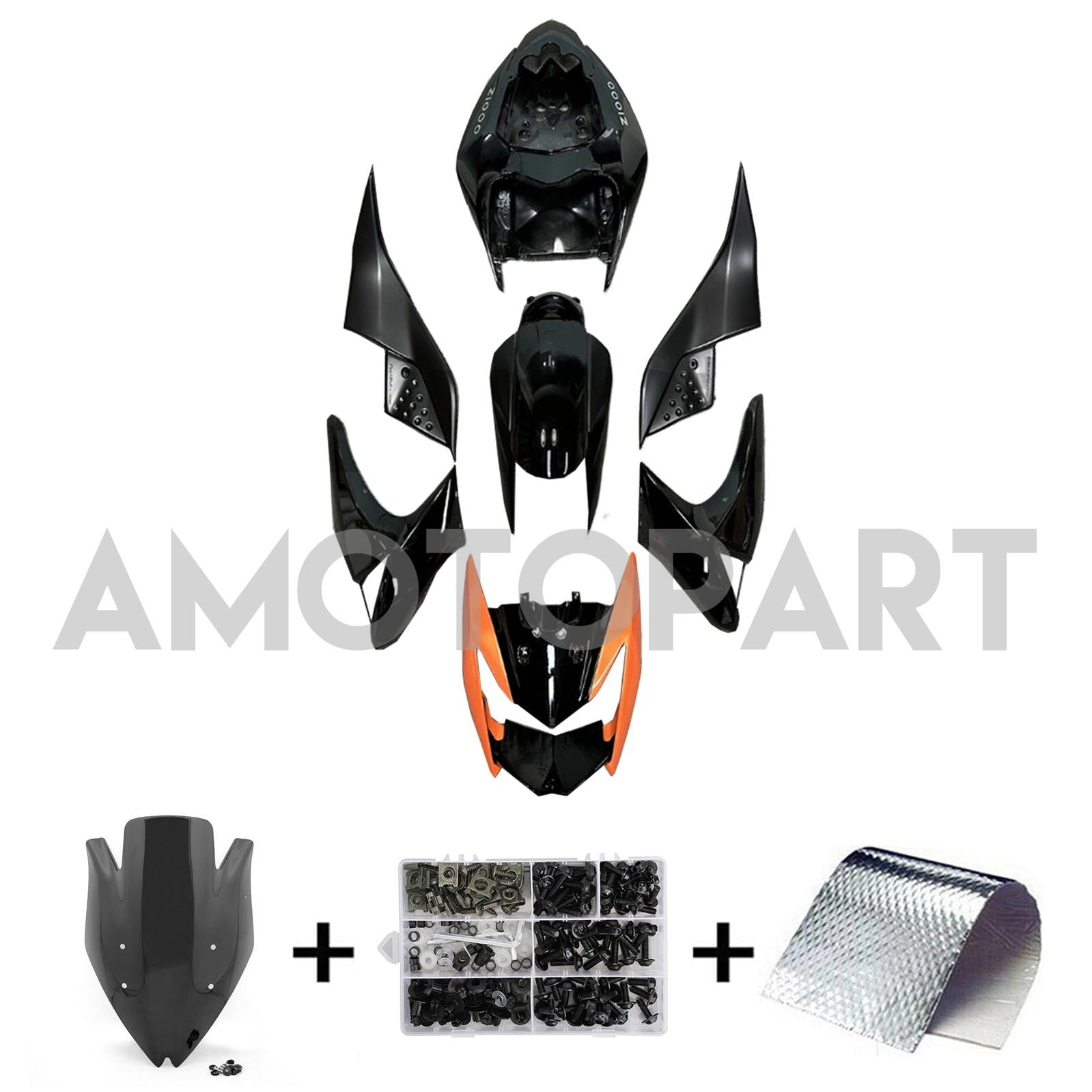 Amotopart 2007-2009 Kawasaki Z1000 Black Orange Fairing Kit