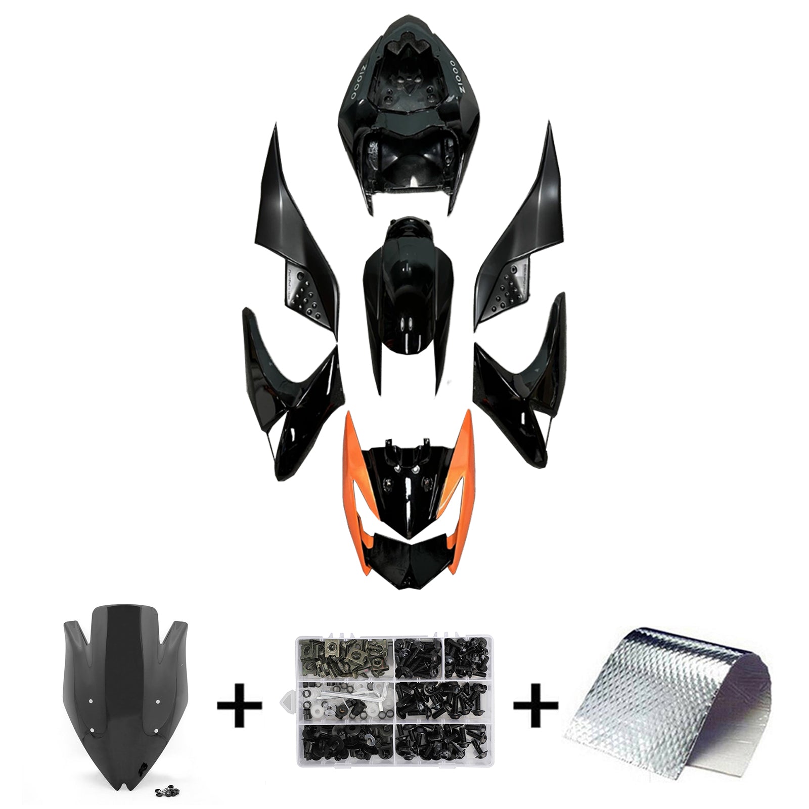 Amotopart Verkleidungssatz für Kawasaki Z1000, 2007–2009, Schwarz/Orange