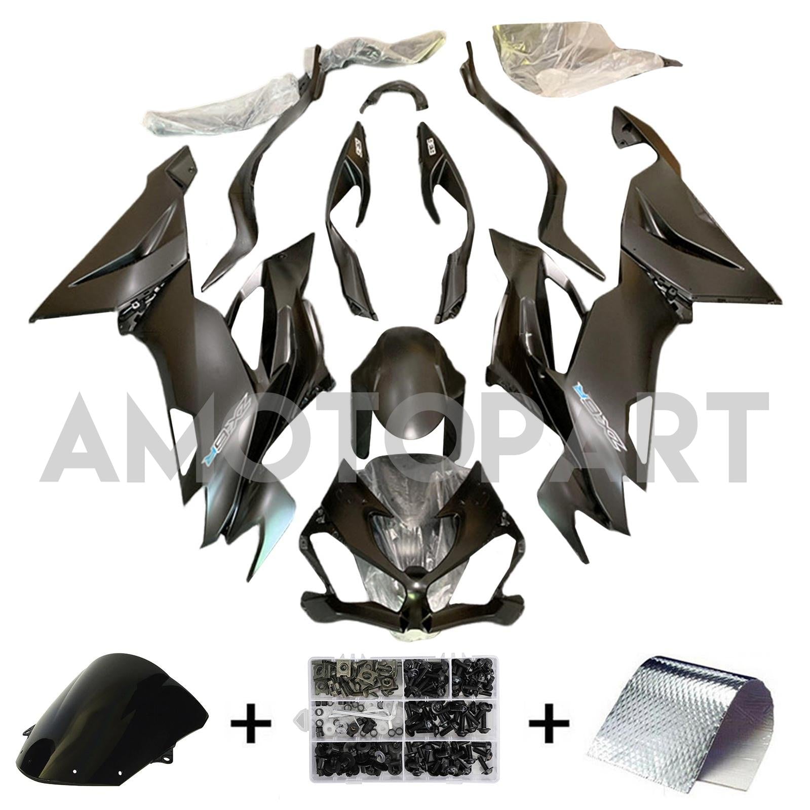 Amotopart 2019-2023 Kawasaki ZX6R Black Fairing Kit