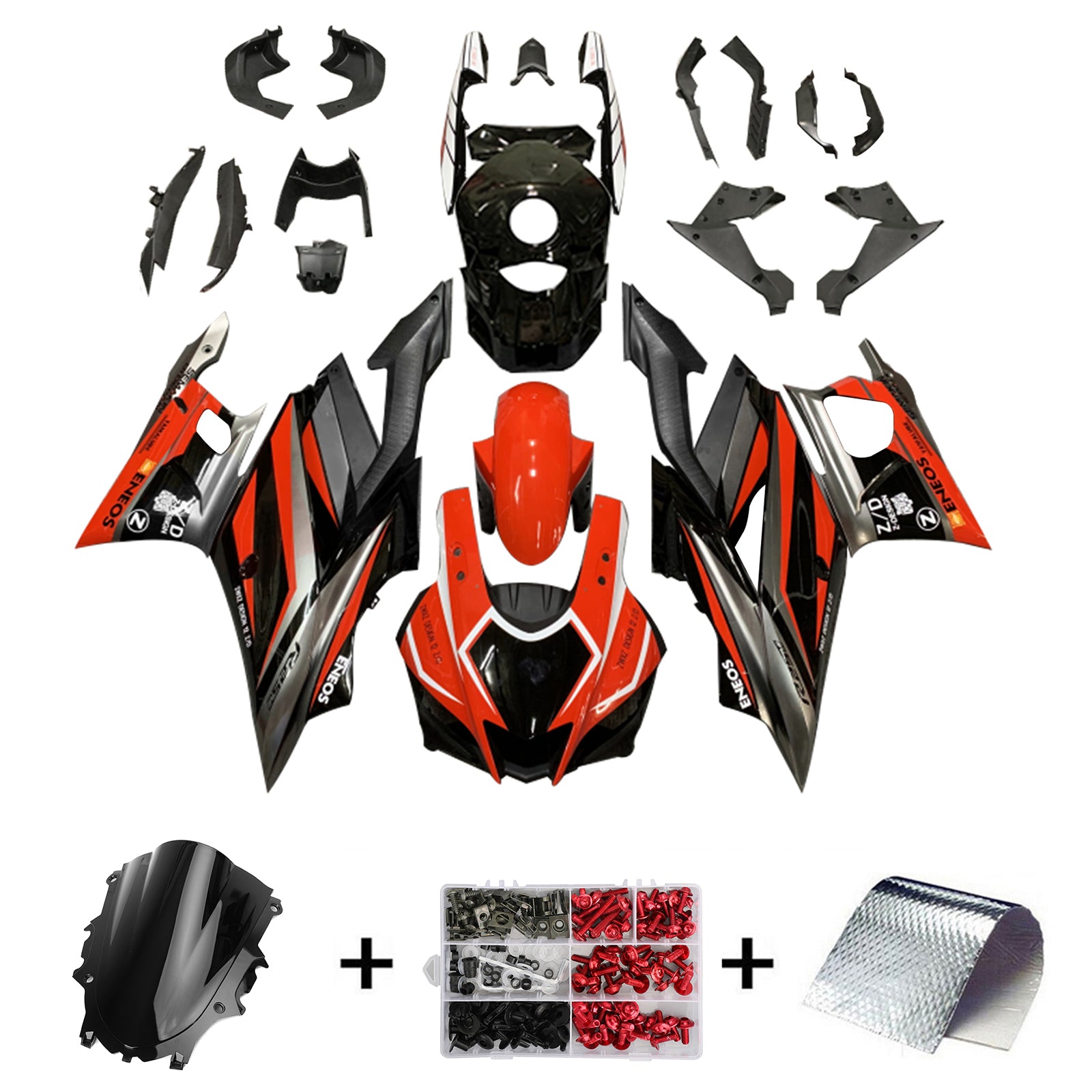 Kit de carénage Amotopart Yamaha 2019-2021 YZF R3/YZF R25 rouge et noir Style6