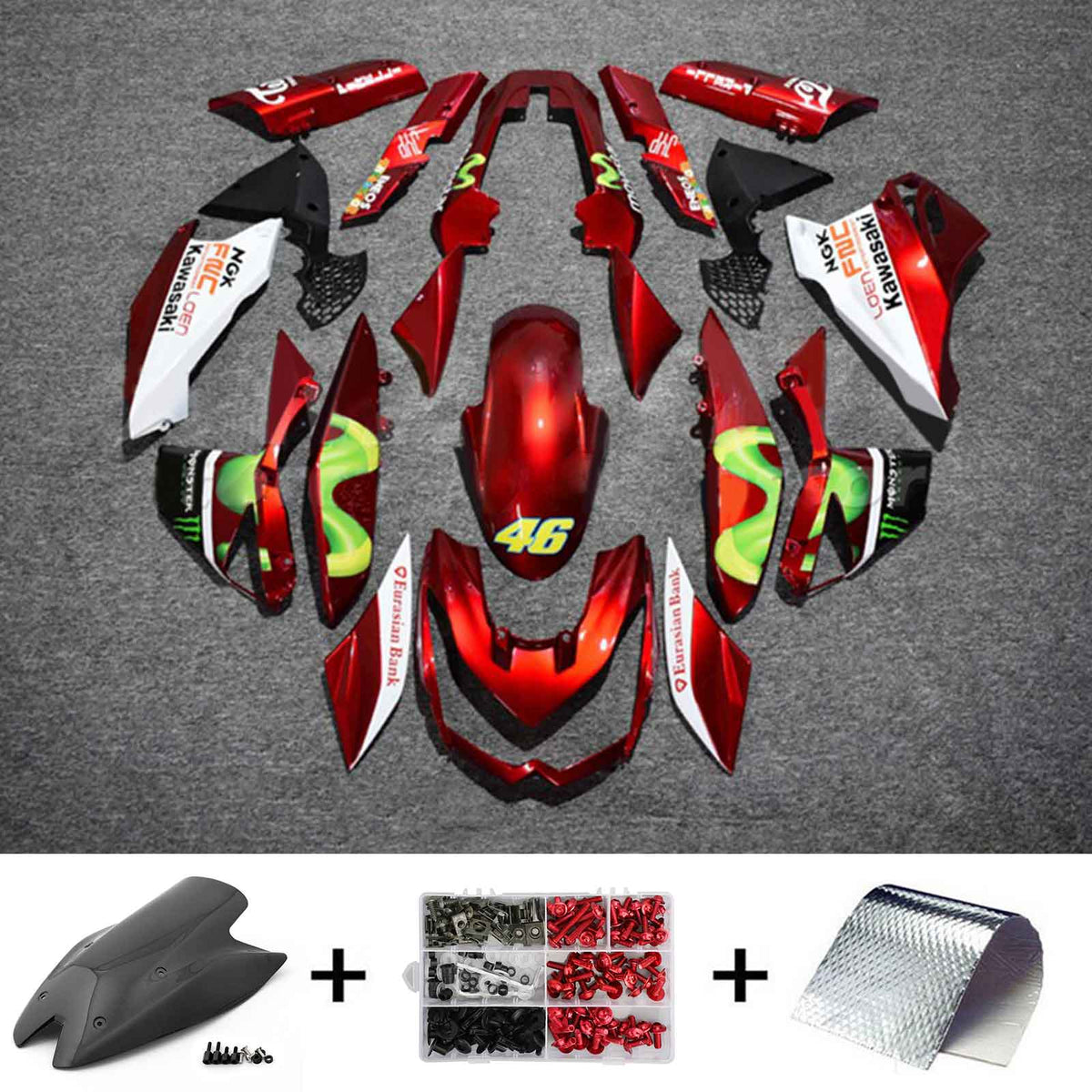 Amotopart 2010-2013 Z1000 Kawasaki Kit de carénage rouge et vert