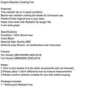 Pala della ventola di raffreddamento del radiatore del motore per Honda CBR1000RR 04-16 CBR600RR 03-16