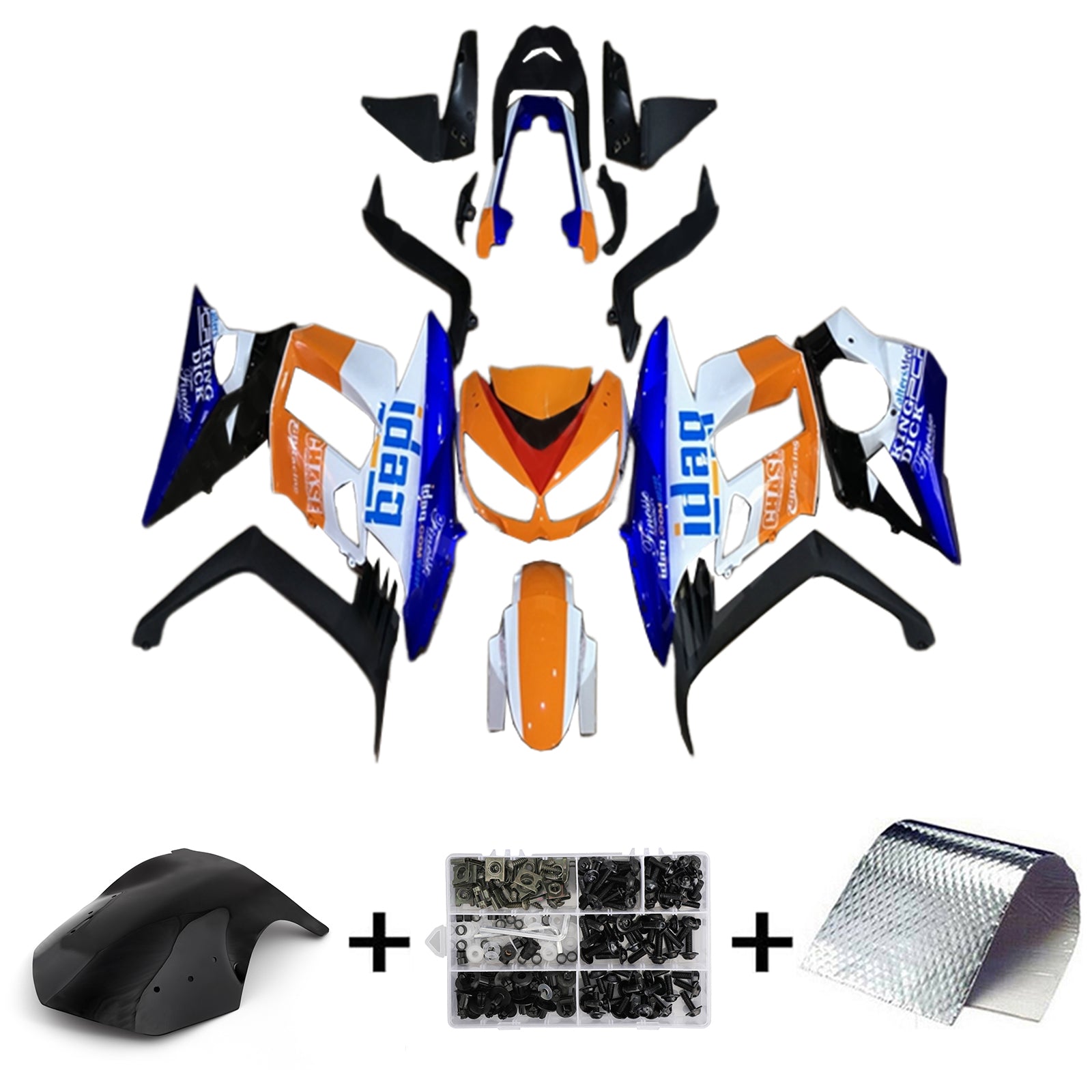 Amotopart Verkleidungssatz für Kawasaki Z1000SX 2010–2015, Schwarz, Weiß, Blau, Orange