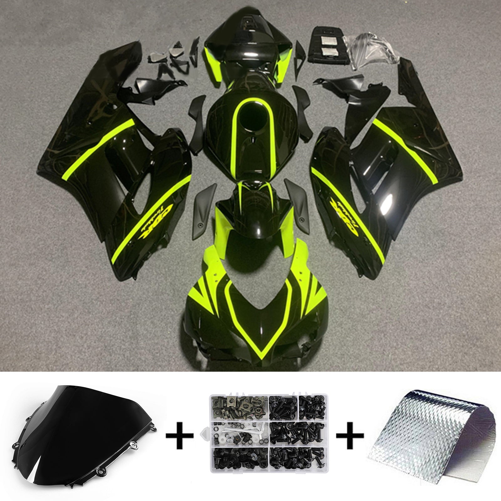 Amotopart 2004-2005 ホンダ CBR1000RR グロスブラック&イエロー フェアリングキット