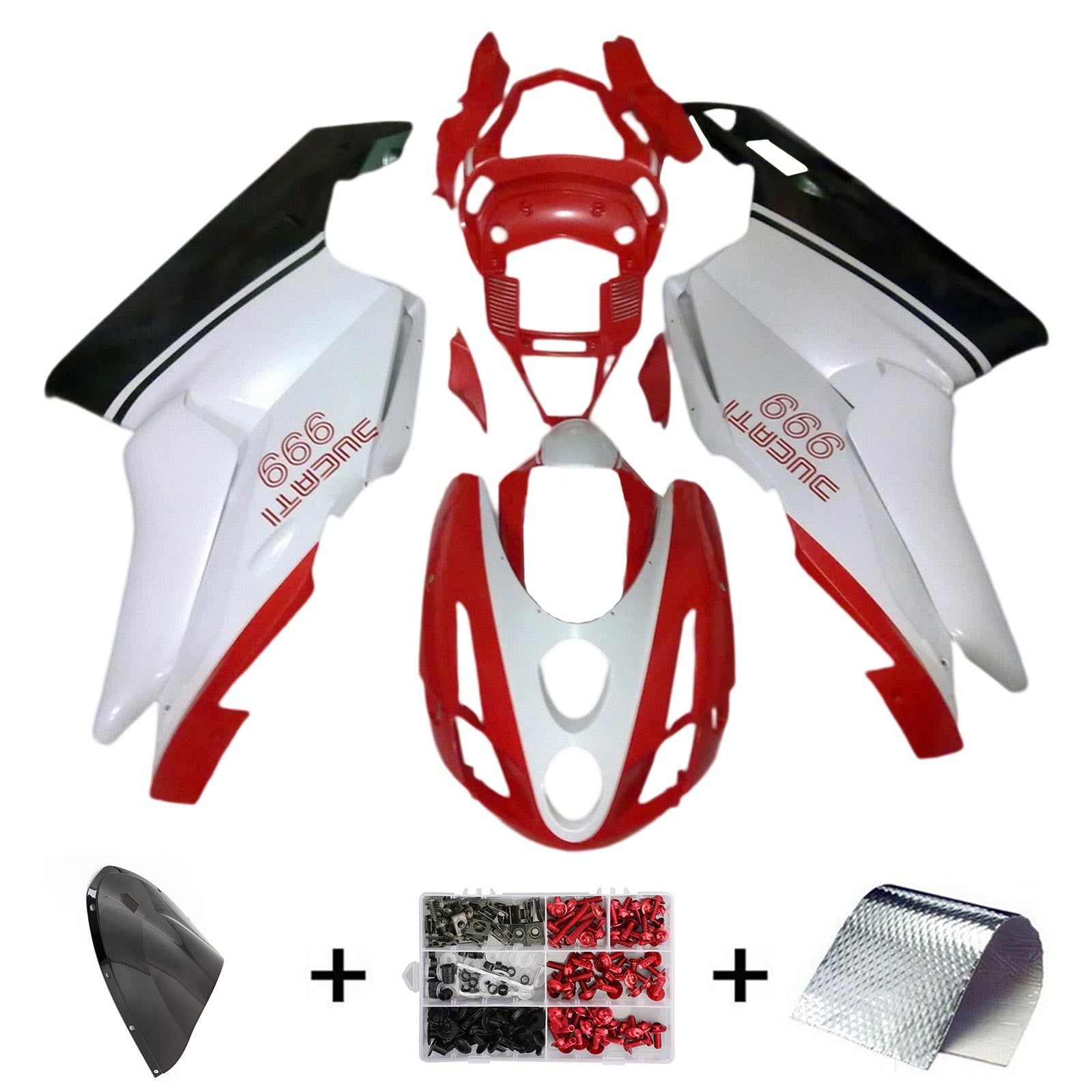 Amotopart 2003 2004 Ducati 999 749 Kit de carénage rouge et blanc Style6