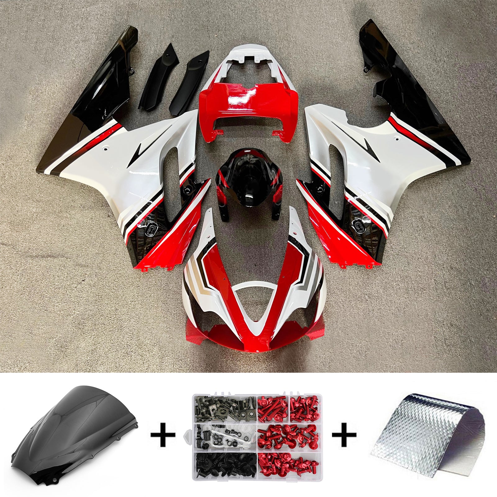 Amotopart 2006-2008 Triumph Daytona 675 Glossy Black White Red Fairing Kit