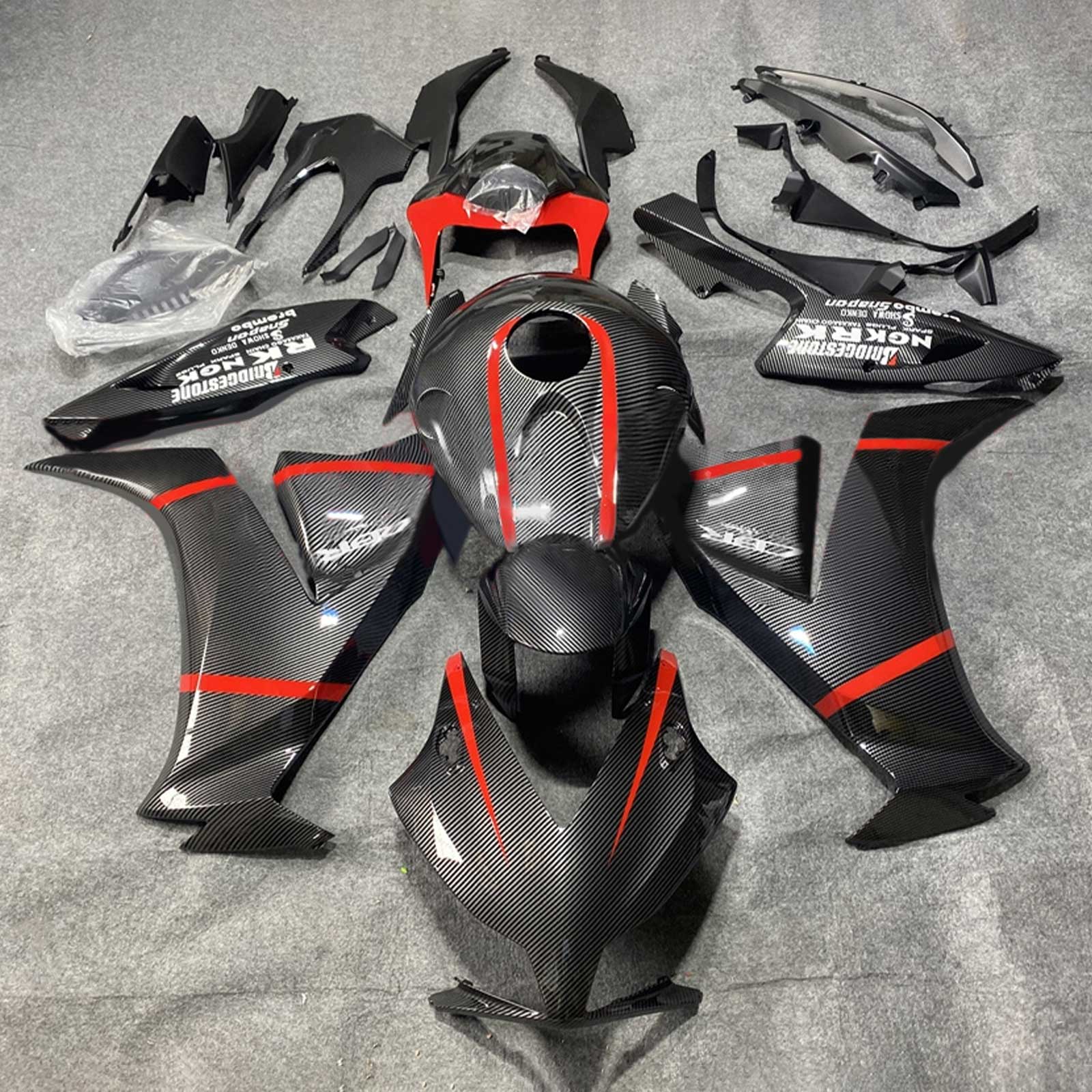 Amotopart 2012-2016 CBR1000RR Honda Kit de carenado de fibra de carbono con acento rojo