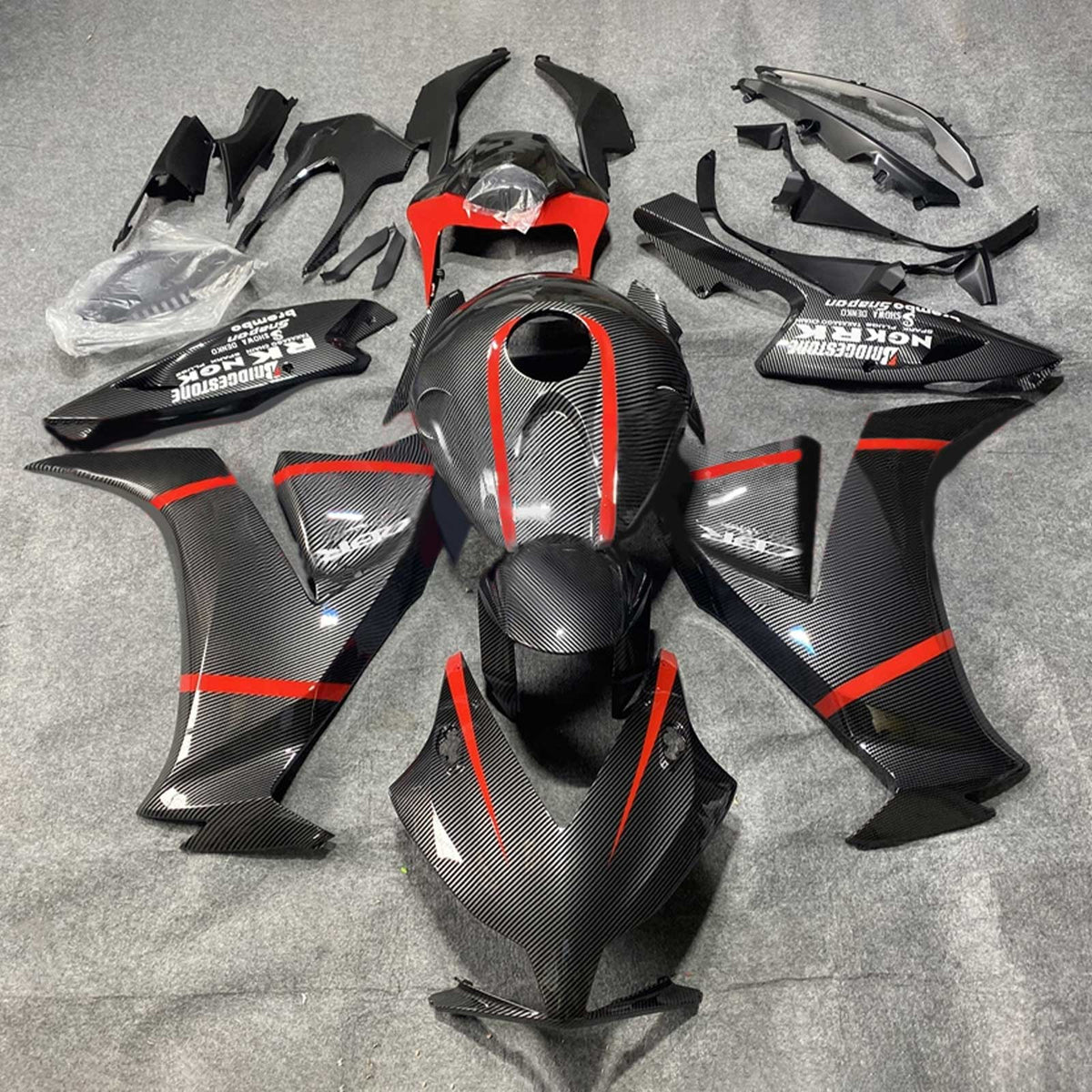 Amotopart 2012-2016 CBR1000RR Honda Carbon Fiber with Red Accent Fairing Kit