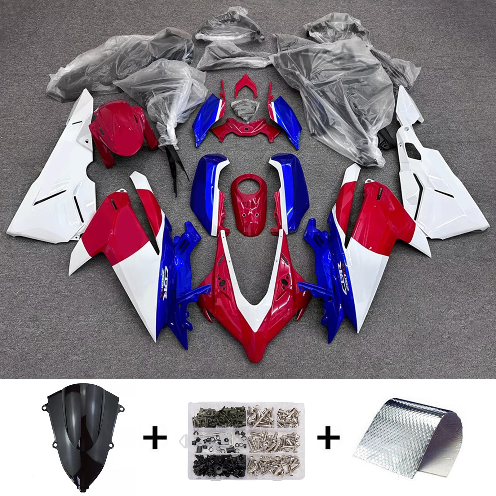 Amotopart 2023-2024 Honda CBR250RR White/Red/Blue Fairing Kit