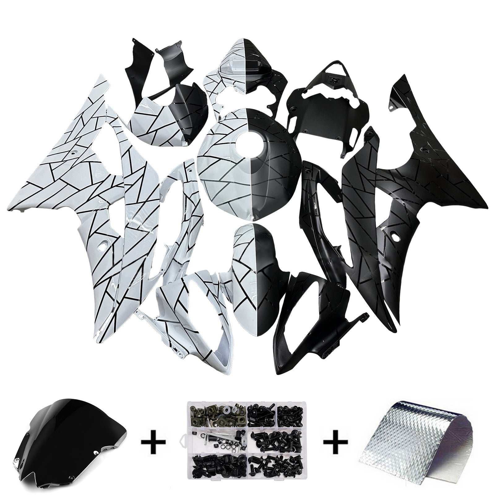 Amotopart 2008-2016 Yamaha YZF-R6 White & Black Fairing Kit